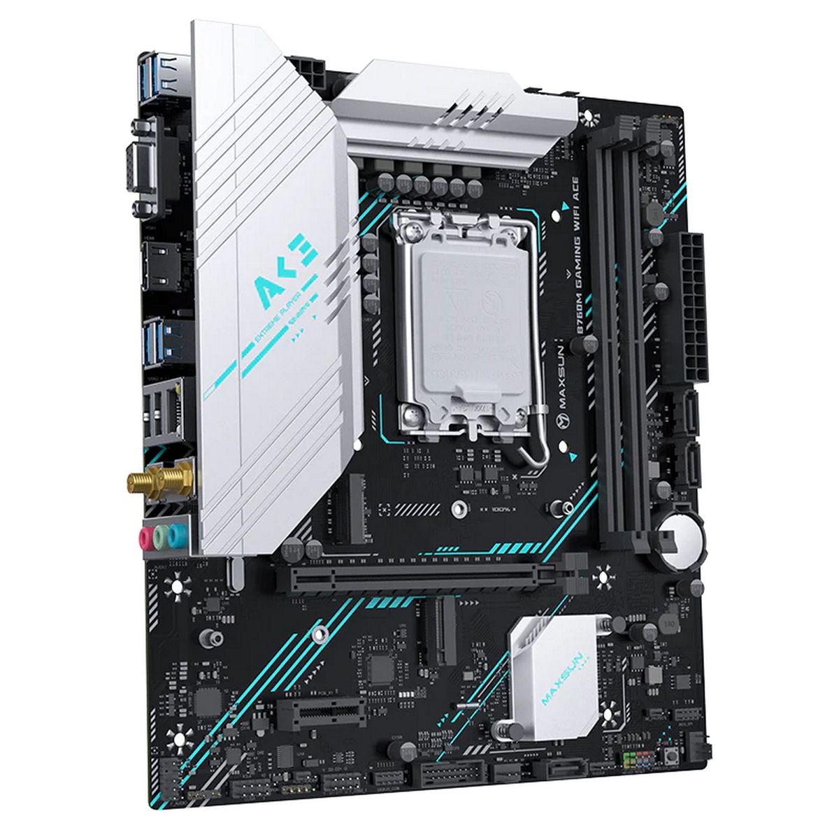 Материнская плата Maxsun MS-B760M GAMING WIFI ACE B760, LGA1700, 2*DDR5, 1*PCIEx16, 1*PCIEx1, 2*M.2, 6*USB3.2Gen1, 4*USB2.0, 3*SATA3.0, 1G, VGA, HDMI, M-ATX, RTL