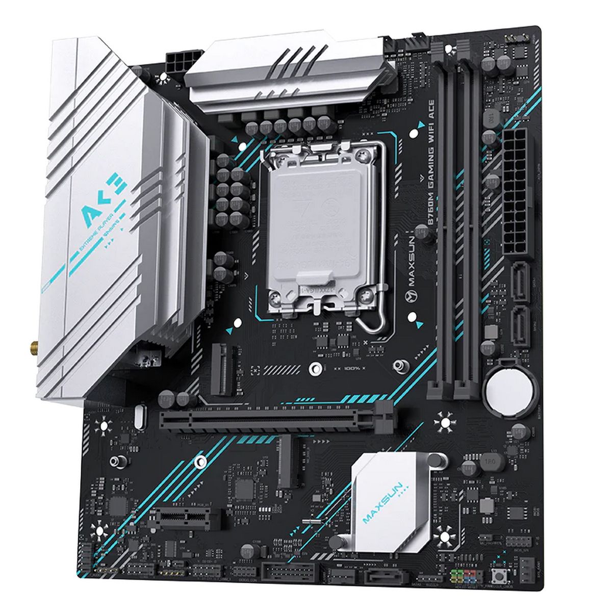 Материнская плата Maxsun MS-B760M GAMING WIFI ACE B760, LGA1700, 2*DDR5, 1*PCIEx16, 1*PCIEx1, 2*M.2, 6*USB3.2Gen1, 4*USB2.0, 3*SATA3.0, 1G, VGA, HDMI, M-ATX, RTL