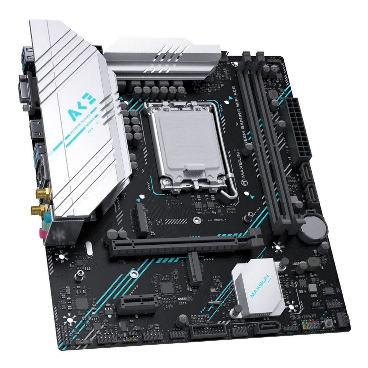Материнская плата Maxsun MS-B760M GAMING WIFI ACE B760, LGA1700, 2*DDR5, 1*PCIEx16, 1*PCIEx1, 2*M.2, 6*USB3.2Gen1, 4*USB2.0, 3*SATA3.0, 1G, VGA, HDMI, M-ATX, RTL