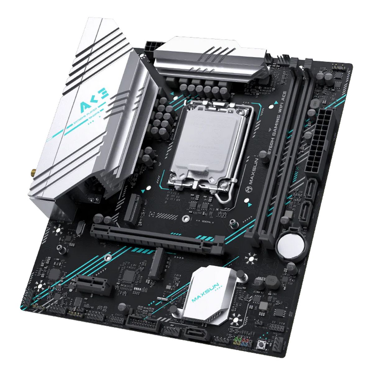 Материнская плата Maxsun MS-B760M GAMING WIFI ACE B760, LGA1700, 2*DDR5, 1*PCIEx16, 1*PCIEx1, 2*M.2, 6*USB3.2Gen1, 4*USB2.0, 3*SATA3.0, 1G, VGA, HDMI, M-ATX, RTL