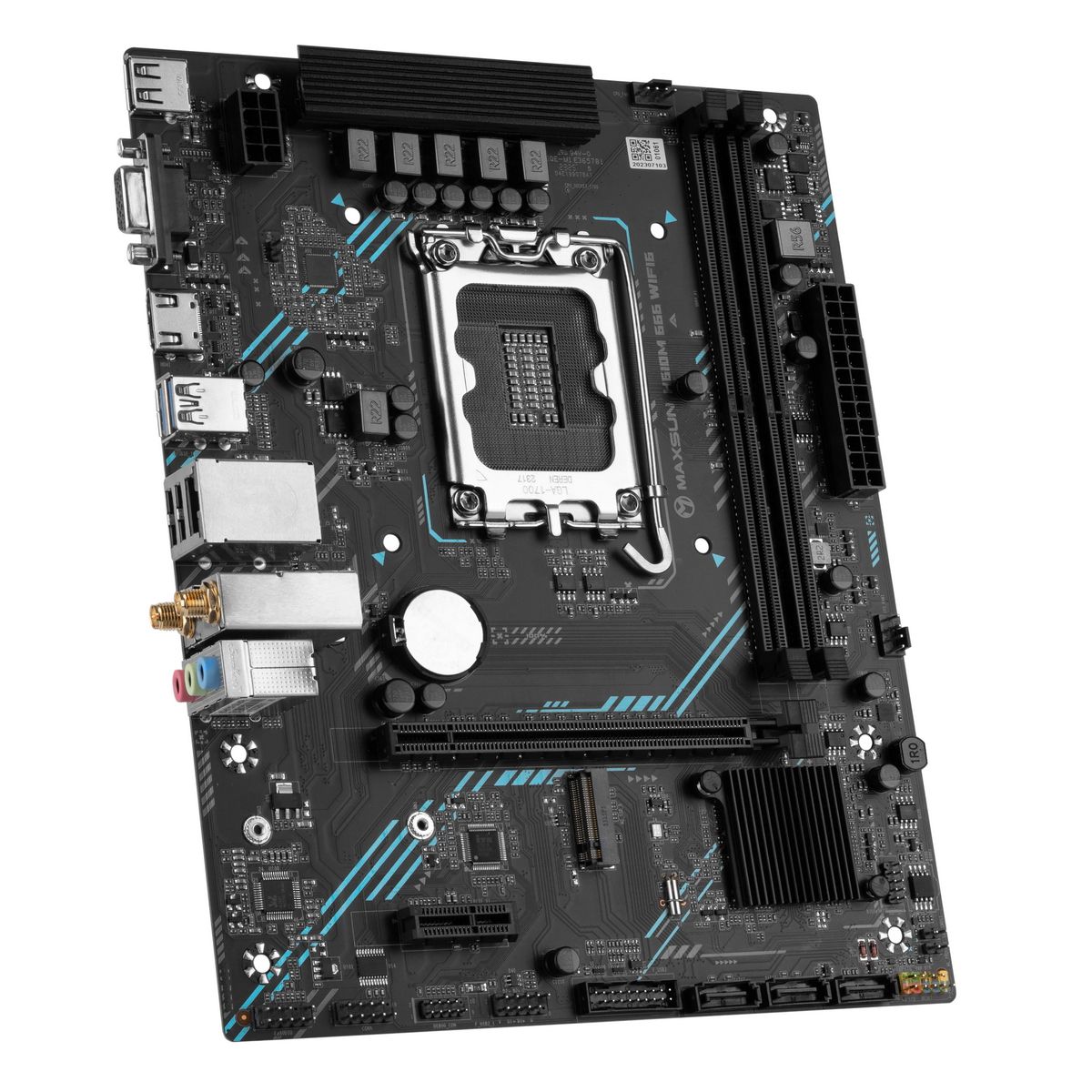 Материнская плата Maxsun MS-H610M 666 WIFI6 D5 H610, LGA1700, 2*DDR5, 1*PCIEx16, 1*PCIEx1, 1*M.2, 4*USB3.2Gen1, 5*USB2.0, 3*SATA3.0, 1G, VGA, HDMI, M-ATX, RTL