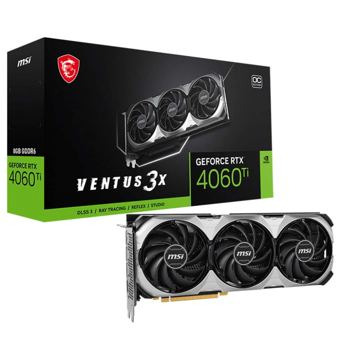 Видеокарта MSI RTX4060Ti VENTUS 3X E 8G OCB GDDR6 128-bit DPx3 HDMI 3FAN RTL