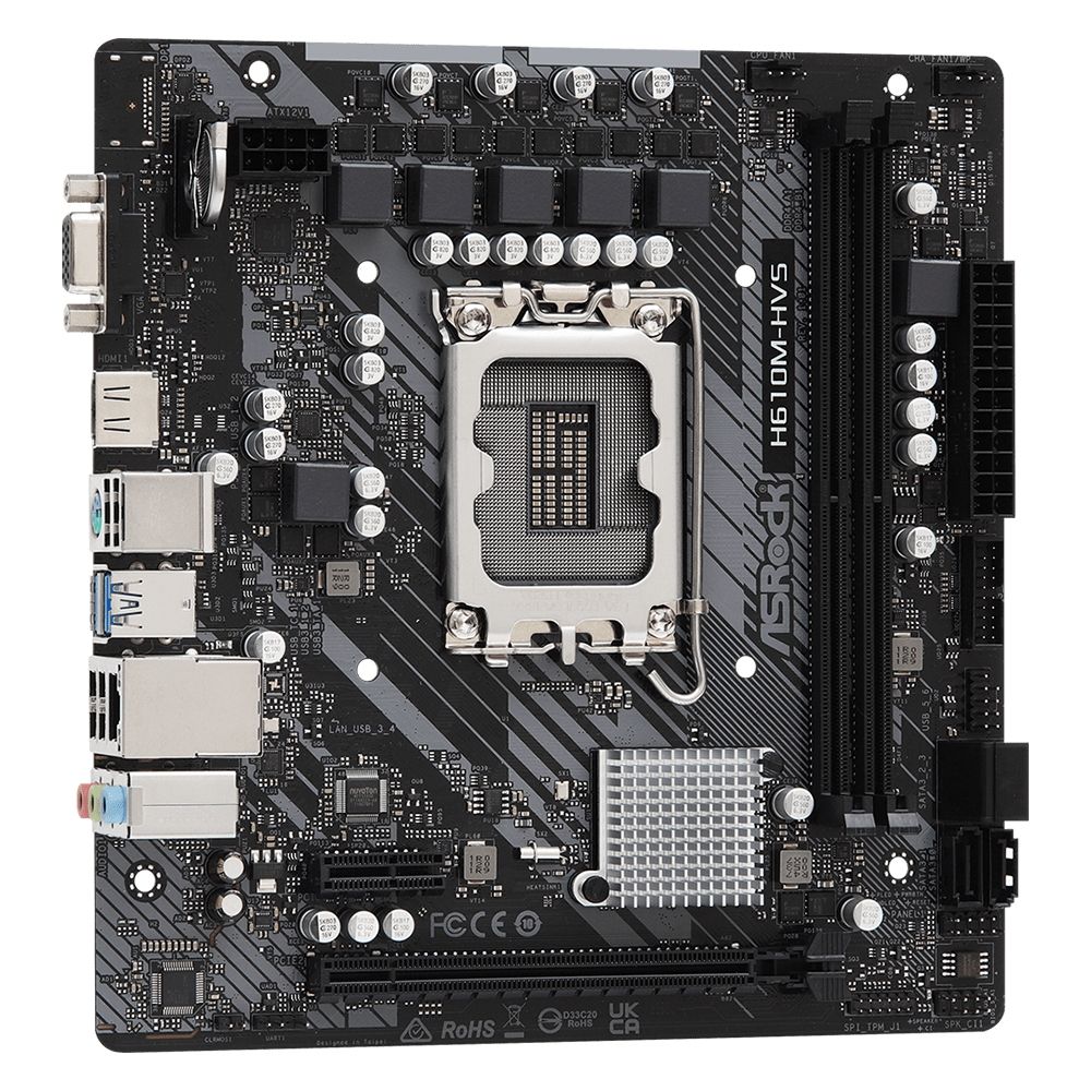 Материнская плата ASRock OEM H610M-HVS, Socket 1700, Intel®H610, 2xDDR4-3200, D-SUB+HDMI, 1xPCI-Ex16, 1xPCI-Ex1, 4xSATA3, 8 Ch Audio, 1xGLan, (4+2)xUSB2.0, (2+2)xUSB3.2, 1xPS/2, mATX, RTL {20} (936678) H610M-HVS