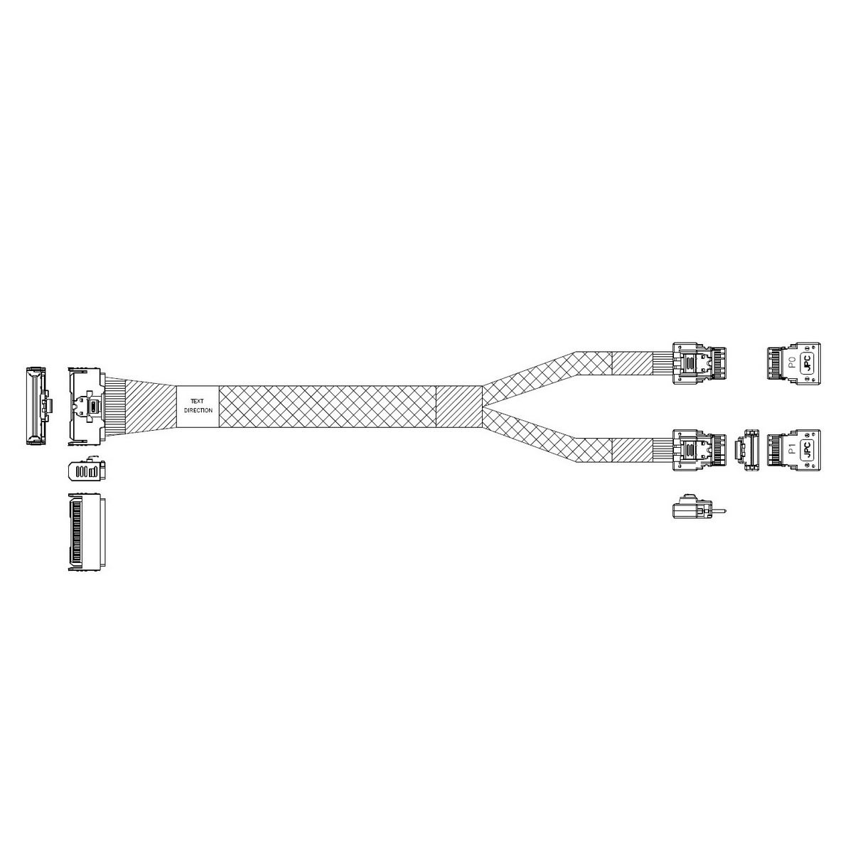 P7332DN10800-1 - Кабель JPC P7332DN10800-1 Cable MCIO x8 74P (прямой  Straight Type) -TO- 2x Slimline SAS x4 38P (SFF8654, прямой Straight Type)  , 85 Ohm, L:80cm