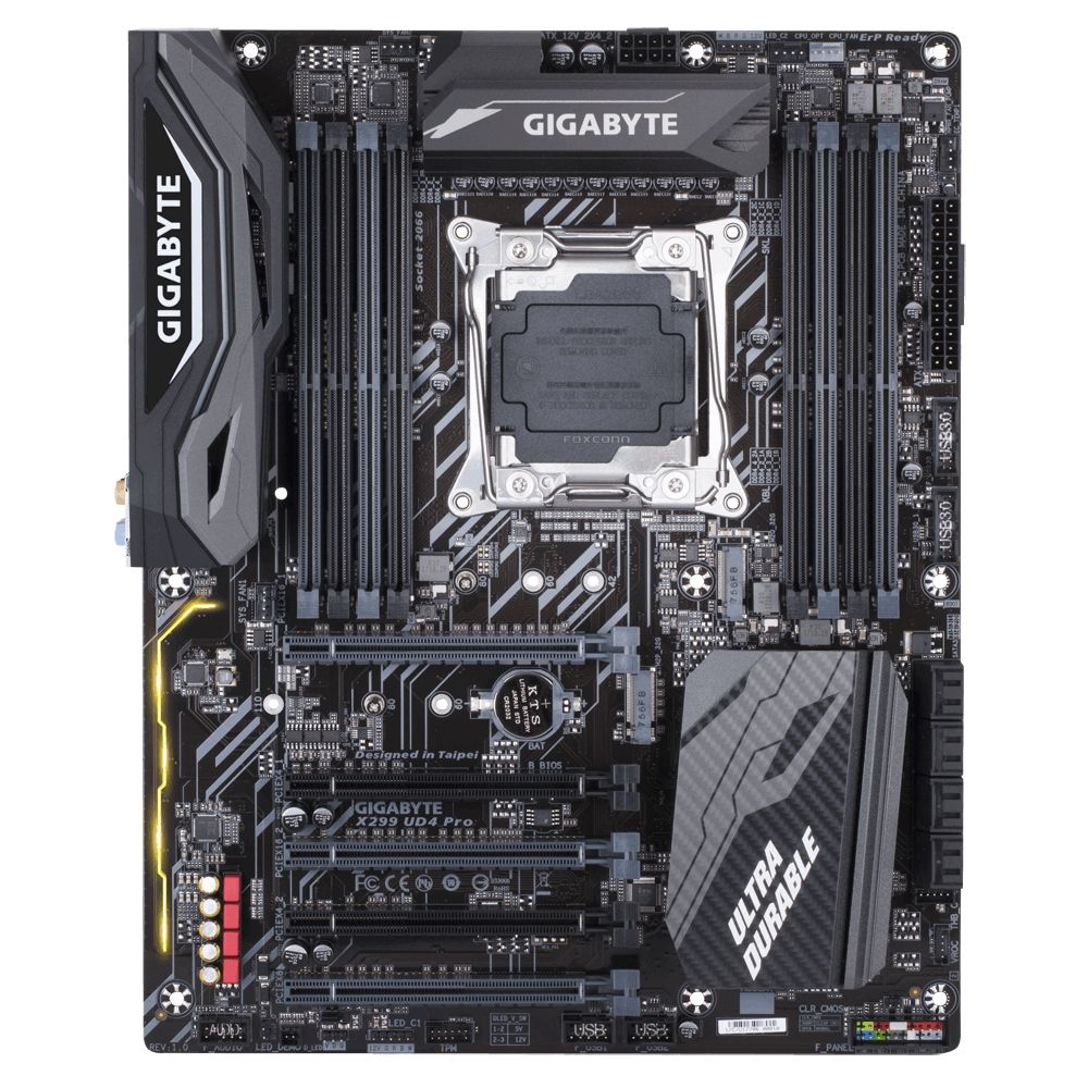 Материнская плата Gigabyte X299 UD4 Pro, Socket 2066, Intel®X299, 8xDDR4-2400, 5xPCI-Ex16, 8xSATA3,(RAID 0/1/5/10), 2xM.2, 8 Ch Audio, GLan, (0+4)xUSB2.0, (8+4)xUSB3.1, 1xPS/2, ATX, RTL {8}