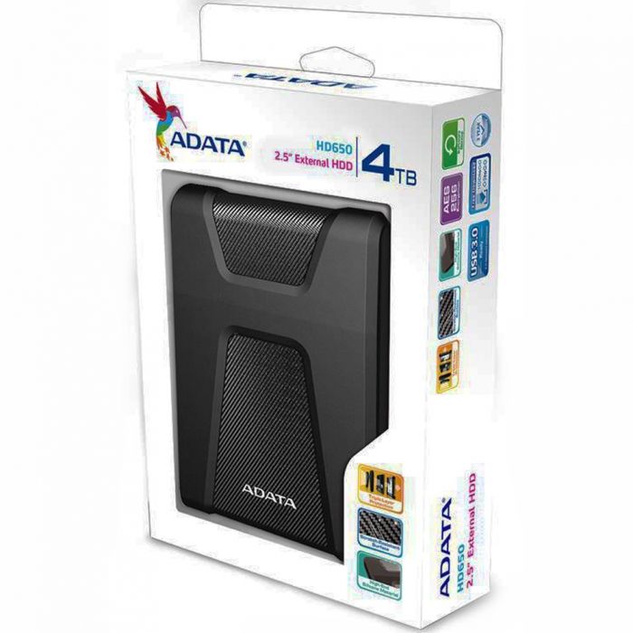 Жесткий диск внешний ADATA HD650 AHD650-4TU31-CBK 4TB 2.5" USB 3.1, LED indicator, Black, Retail {20}