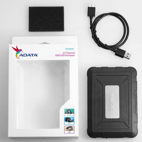 Корпус для HDD/SSD ADATA 2.5" External Enclosure ED600 AED600-U31-CBK USB 3.1, For SSD, HDD 7mm&9.5mm, IP54, Black, AED600-U31-CBK Retail
