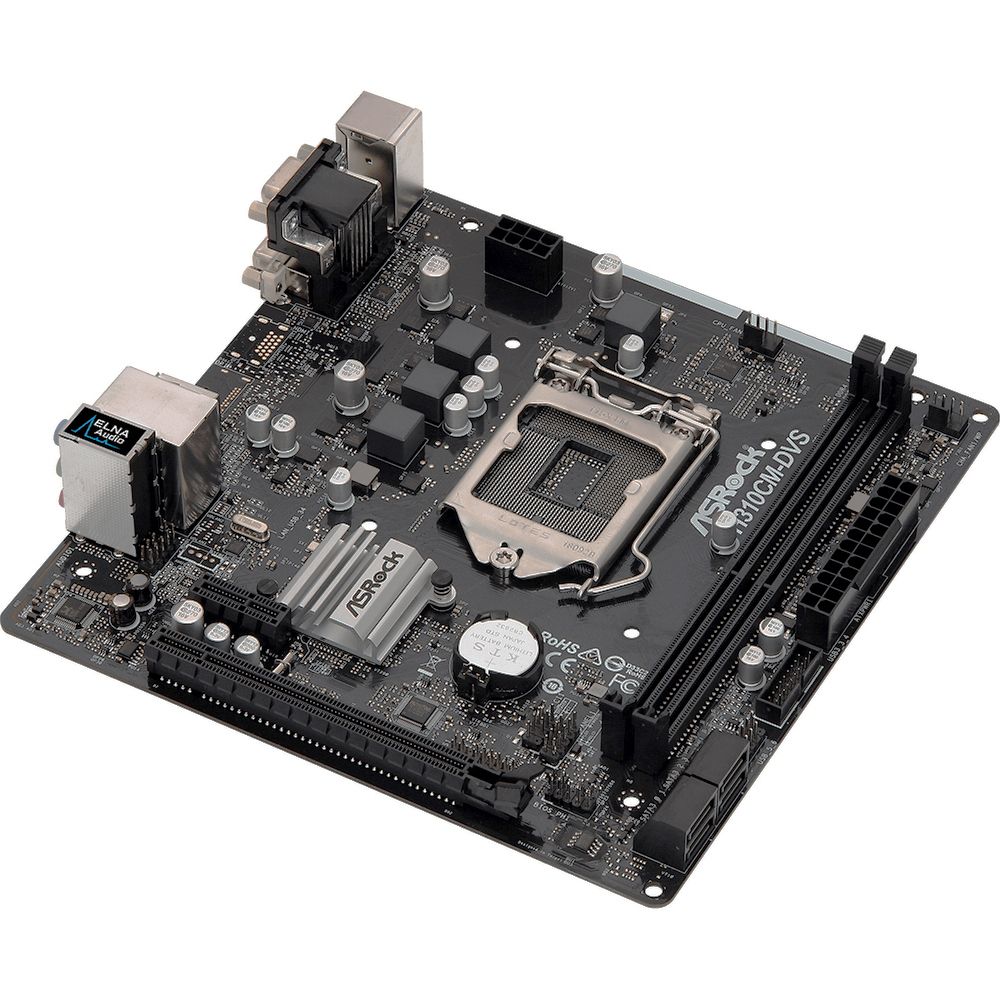 Материнская плата ASRock H310CM-DVS, Socket 1151, Intel®H310, 2xDDR4-2666, D-SUB+DVI-D, 1xPCI-Ex16, 1xPCI-Ex1, 4xSATA3, 8 Ch Audio, GLan, (4+2)xUSB2.0, (2+2)xUSB3.1, 1xPS/2, mATX, RTL, {20}