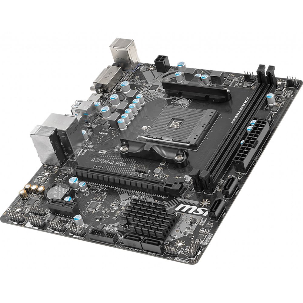 Материнская плата MSI A320M-A PRO, Socket AM4, AMD® A320, 2xDDR4-2400, 1xPCI-Ex16x, 1xPCI-Ex, DVI-D+HDMI, 4xSATA3(RAID 0/1/10), 8 Ch Audio, GLan, (2+4)xUSB2.0, (4+2)xUSB3.1, 2xPS/2, mATX, RTL {20} (663889)