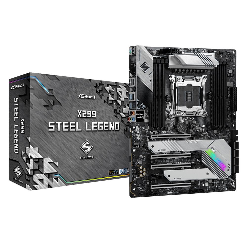 Материнская плата ASRock X299 STEEL LEGEND, Socket 2066, Intel®X299, 8xDDR4-2666, 4xPCI-Ex16, 1xPCI-Ex1, 8xSATA3(RAID 0/1/5/10), 2xM.2, 8 Ch Audio, 2xGLan, (4+4)xUSB2.0, (3+2)xUSB3.2, (1+1)xUSB3.2 Type-C™, 1xPS/2, ATX, RTL, {10} (339895)