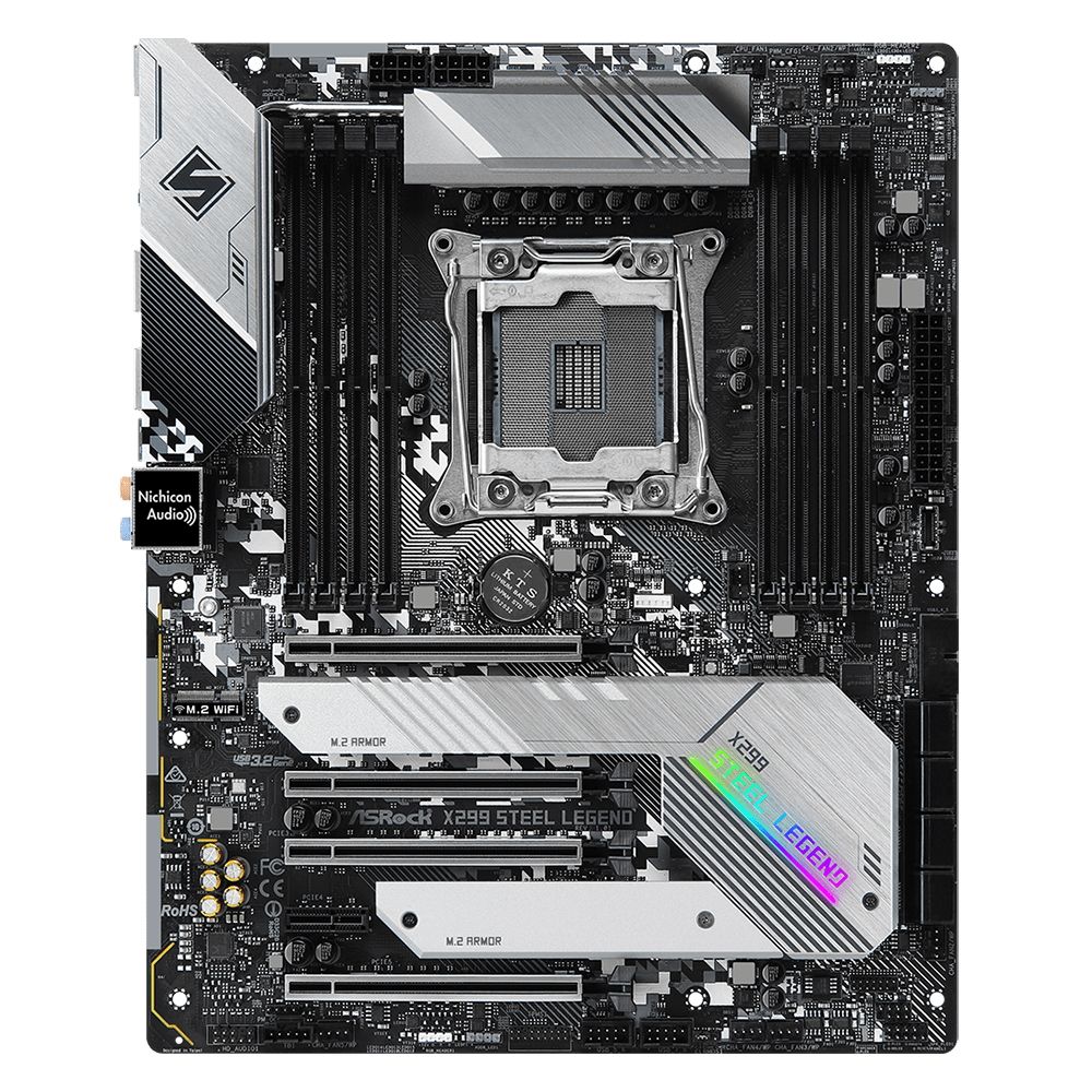 Материнская плата ASRock X299 STEEL LEGEND, Socket 2066, Intel®X299, 8xDDR4-2666, 4xPCI-Ex16, 1xPCI-Ex1, 8xSATA3(RAID 0/1/5/10), 2xM.2, 8 Ch Audio, 2xGLan, (4+4)xUSB2.0, (3+2)xUSB3.2, (1+1)xUSB3.2 Type-C™, 1xPS/2, ATX, RTL, {10} (339895)