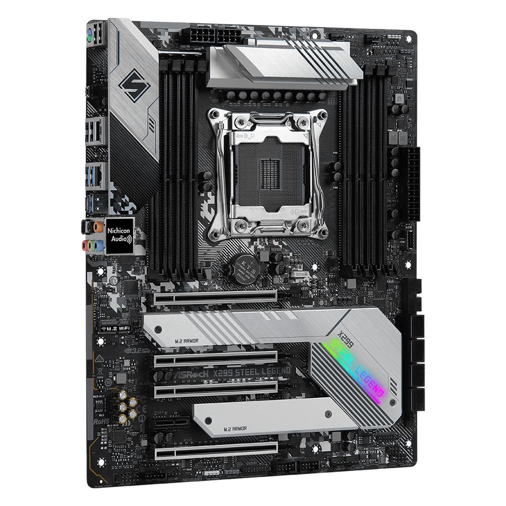 Материнская плата ASRock X299 STEEL LEGEND, Socket 2066, Intel®X299, 8xDDR4-2666, 4xPCI-Ex16, 1xPCI-Ex1, 8xSATA3(RAID 0/1/5/10), 2xM.2, 8 Ch Audio, 2xGLan, (4+4)xUSB2.0, (3+2)xUSB3.2, (1+1)xUSB3.2 Type-C™, 1xPS/2, ATX, RTL, {10} (339895)
