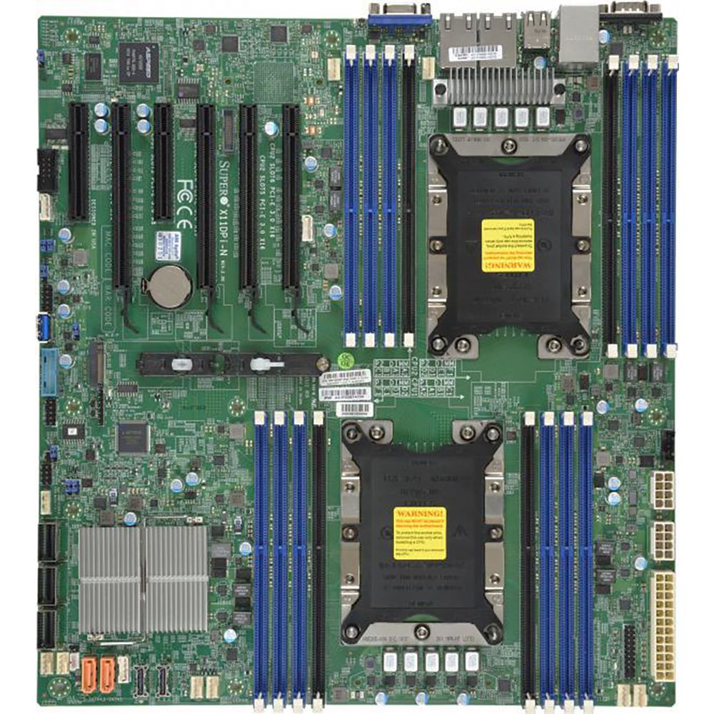 Материнская плата SuperMicro Материнcкая плата SuperMicro MBD-X11DPI-NT E-ATX Up to 2TB 3DS ECC RDIMM 14 SATA3 4 USB 2.0 ports 5 USB 3.0 ports 1 VGA port, 2x10GbE (272297) (incl. 1x I/O Shield MCP-260-00042-0N, 2x CBL-0044L)