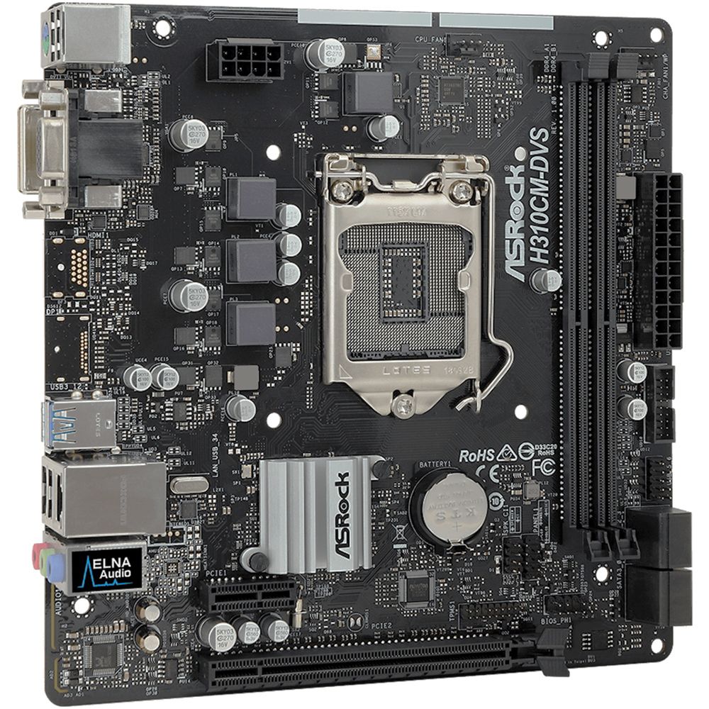 Материнская плата ASRock H310CM-DVS, Socket 1151, Intel®H310, 2xDDR4-2666, D-SUB+DVI-D, 1xPCI-Ex16, 1xPCI-Ex1, 4xSATA3, 8 Ch Audio, GLan, (4+2)xUSB2.0, (2+2)xUSB3.1, 1xPS/2, mATX, OEM