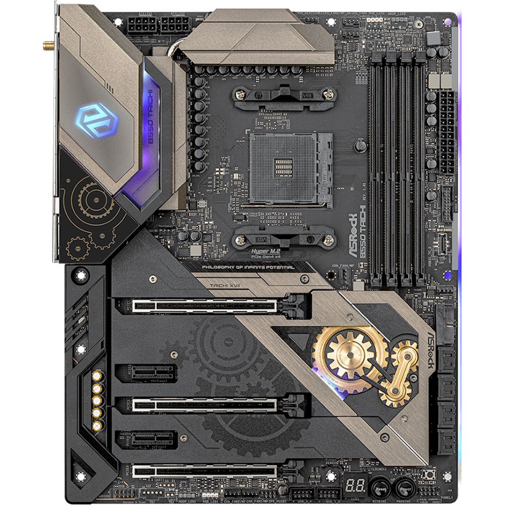 Материнская плата ASRock B550 TAICHI, Socket AM4, AMD B550, 4xDDR4-3200, HDMI+DP, 3xPCI-Ex16, 2xPCI-Ex1, 8xSATA3(RAID 0/1/10), 2xM.2, 8 Ch Audio, 1x2,5GLan, WiFi, (2+4)xUSB2.0, (5+4)xUSB3.2, (1+1)xUSB3.2 Type-C™, ATX, RTL, {5} (931642)