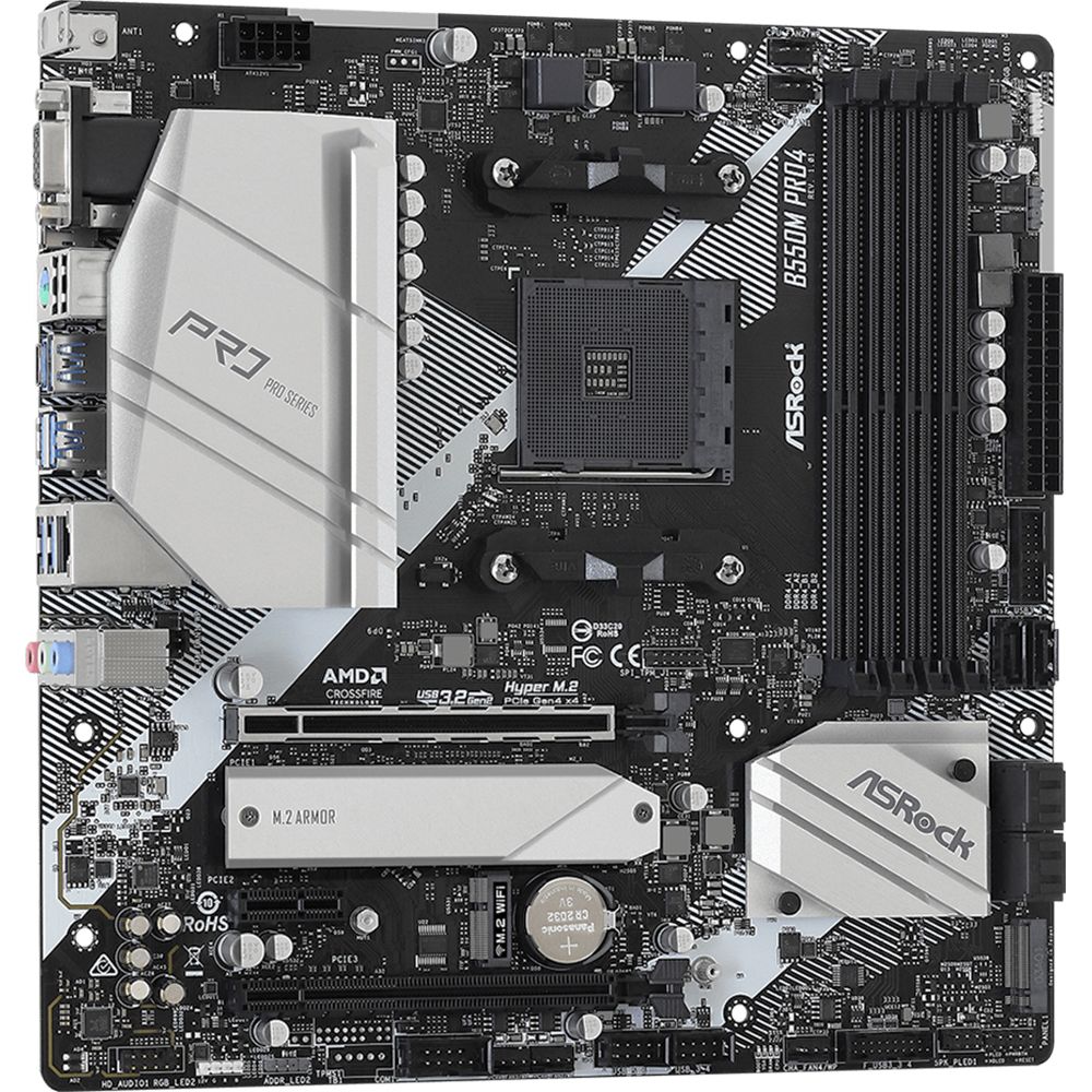 Материнская плата ASRock B550M PRO4, Socket AM4, AMD B550, 4xDDR4-3200, D-SUB+HDMI+DP, 2xPCI-Ex16, 1xPCI-Ex1, 6xSATA3(RAID 0/1/10), 2xM.2, 8 Ch Audio, 1xGLan, (2+4)xUSB2.0, (5+4)xUSB3.2, (1+0)xUSB3.2 Type-C™, 1xPS/2, mATX, RTL, {20} (931598)