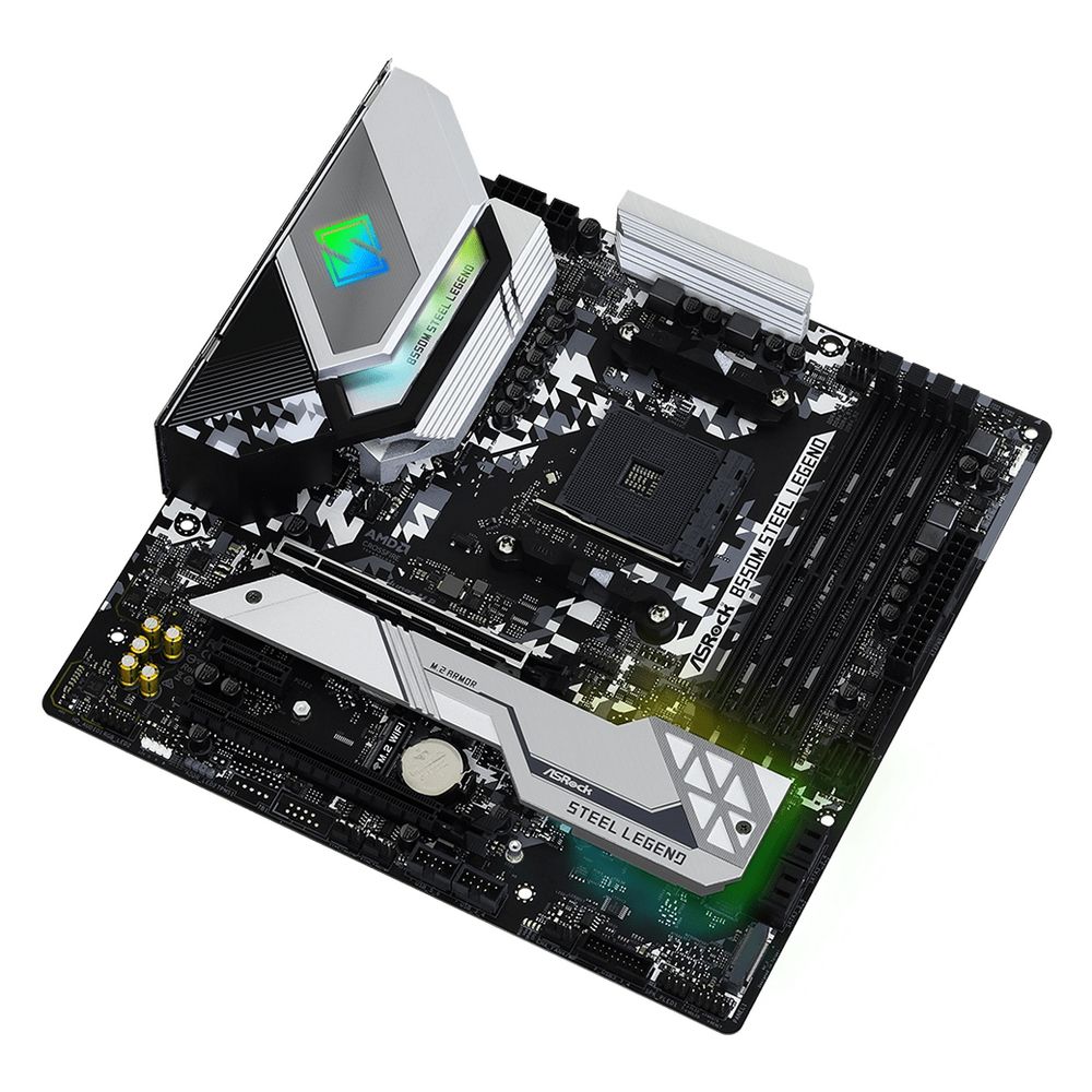 Материнская плата ASRock B550M STEEL LEGEND, Socket AM4, AMD B550, 4xDDR4-3200, HDMI+DP, 2xPCI-Ex16, 1xPCI-Ex1, 6xSATA3(RAID 0/1/10), 2xM.2, 8 Ch Audio, 1x2,5GLan, (2+4)xUSB2.0, (5+4)xUSB3.2, (1+0)xUSB3.2 Type-C™, 1xPS/2, mATX, RTL, {10} (931505)