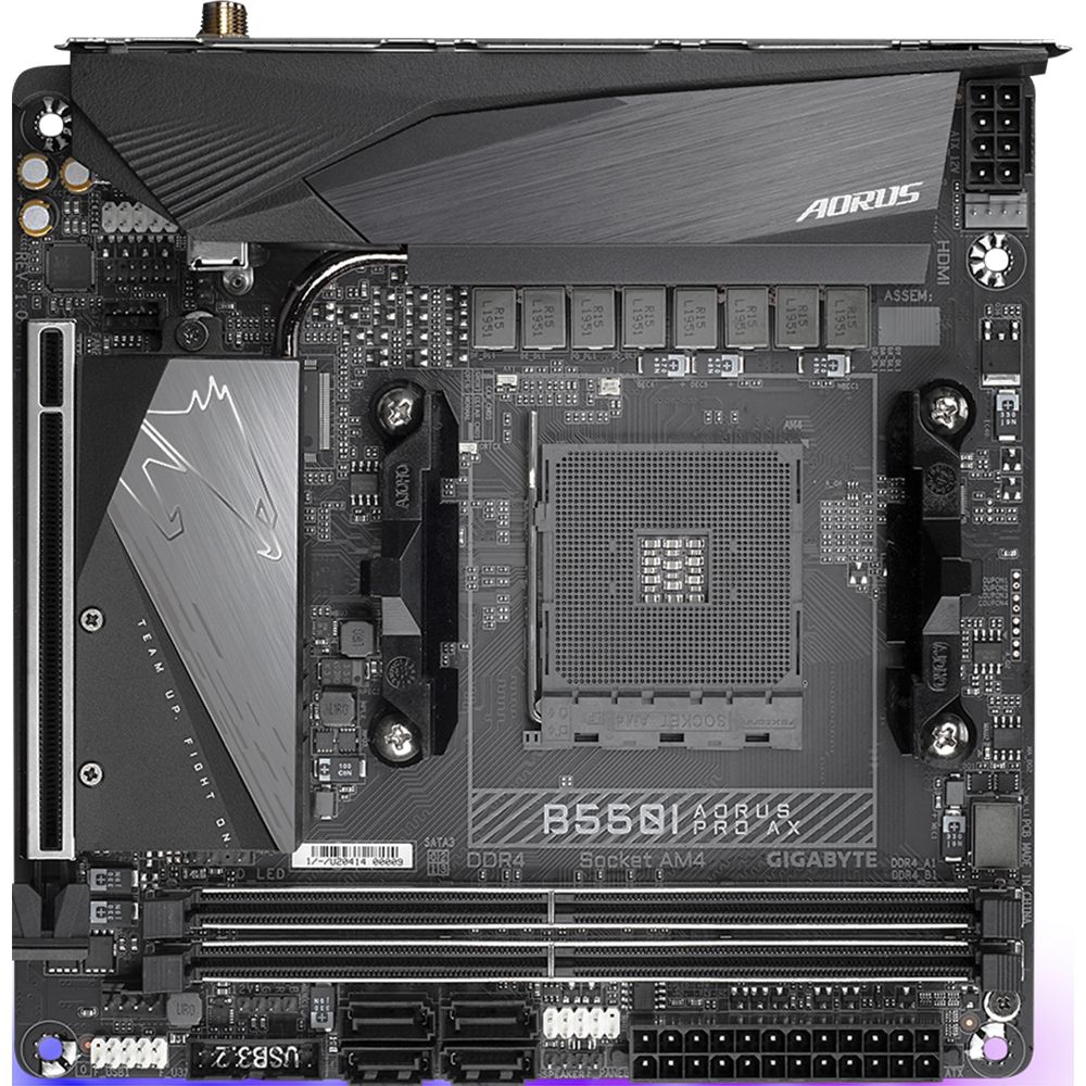 Материнская плата Gigabyte B550I AORUS PRO AX, Socket AM4, AMD B550, 2xDDR4-3200, HDMI+HDMI+DP, 1xPCI-Ex16, 4xSATA3(RAID 0,1,10), 2xM.2, 8 Ch Audio, 1x2,5GLan, WiFi, (0+2)xUSB2.0, (5+2)xUSB3.2, (1+0)xUSB 3.2 Type-C™, Mini-ITX, RTL {10} (809508)