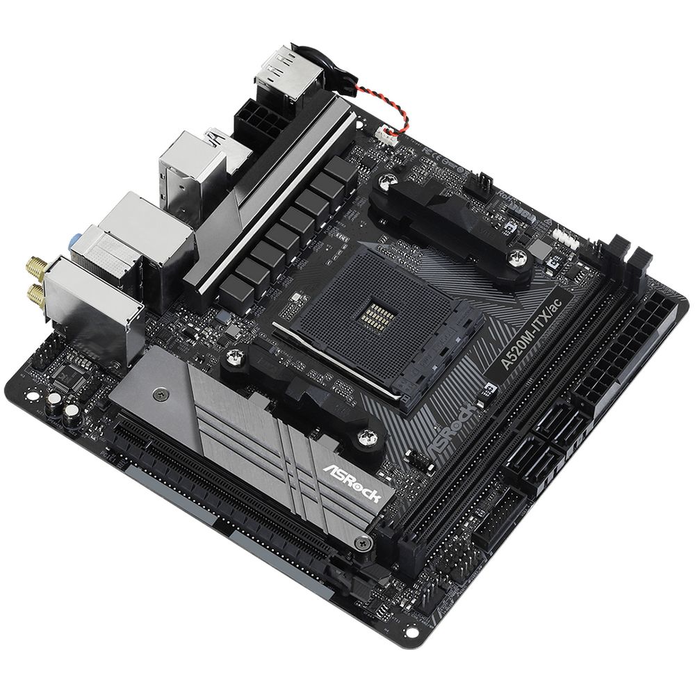 Материнская плата ASRock A520M-ITX/AC, Socket AM4, AMD A520, 2xDDR4-3200, HDMI+DP, 1xPCI-Ex16, 4xSATA3(RAID 0/1/10), 1xM.2, 8 Ch Audio, 1xGLan, WiFi, (2+2)xUSB2.0, (3+2)xUSB3.2, (1+0)xUSB3.2 Type-C™, 1xPS/2, Mini-ITX, RTL, {20} (932045)
