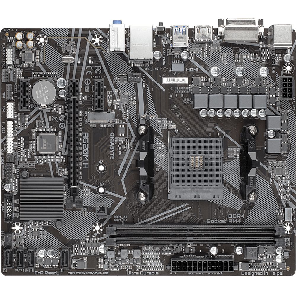 Материнская плата Gigabyte A520M H, Socket AM4, AMD A520, 2xDDR4-3200, DVI-D+HDMI, 1xPCI-Ex16, 2xPCI-Ex1, 4xSATA3(RAID 0/1/10), 1xM.2, 8 Ch Audio, GLan, (2+4)xUSB2.0, (4+2)xUSB3.2, 1xPS/2, mATX, RTL {10} (809683)