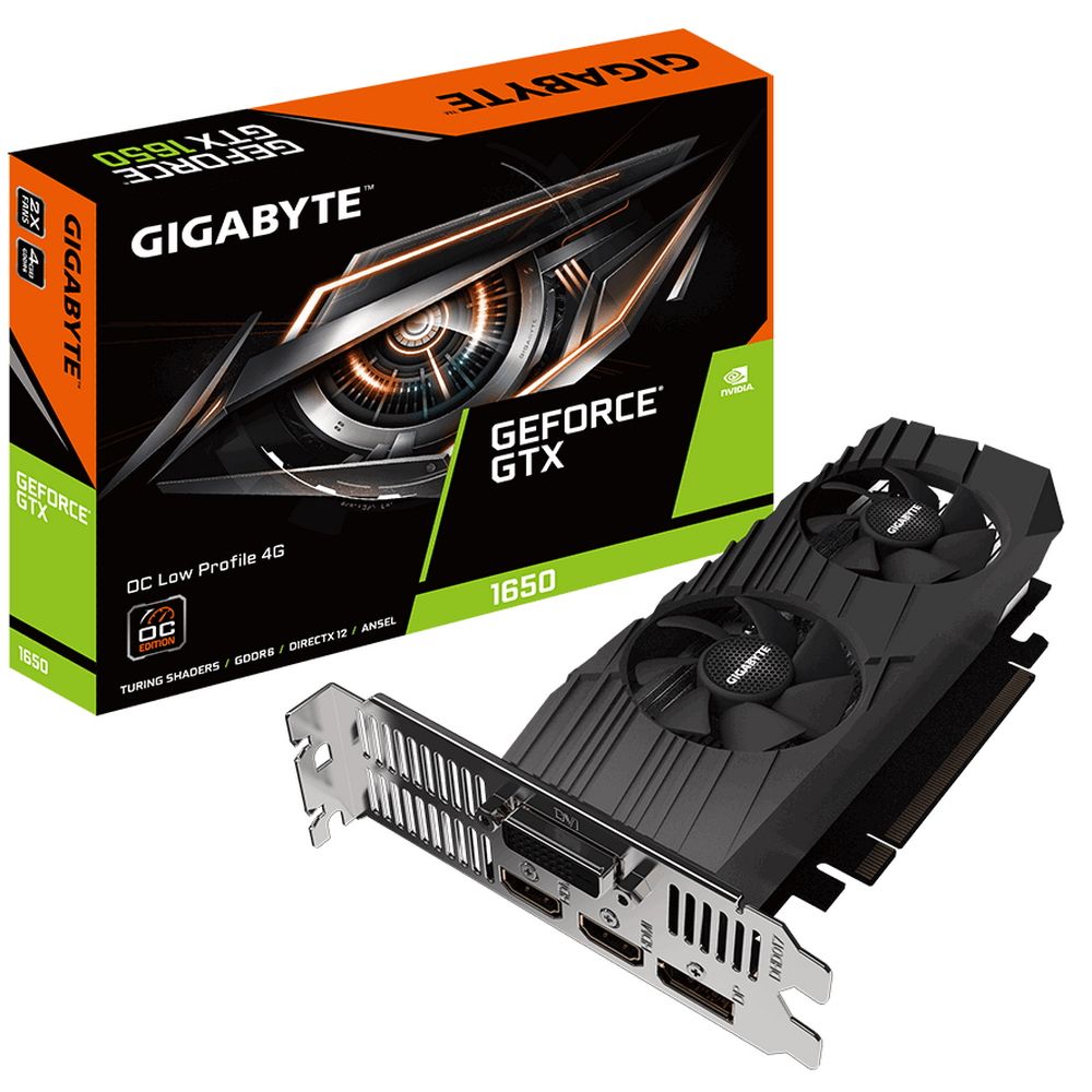 Видеокарта Gigabyte GTX1650 D6 OC Low Profile 4GB 128bit GDDR6 DVI DP HDMI GV-N1656OC-4GL RTL {20} (306700)