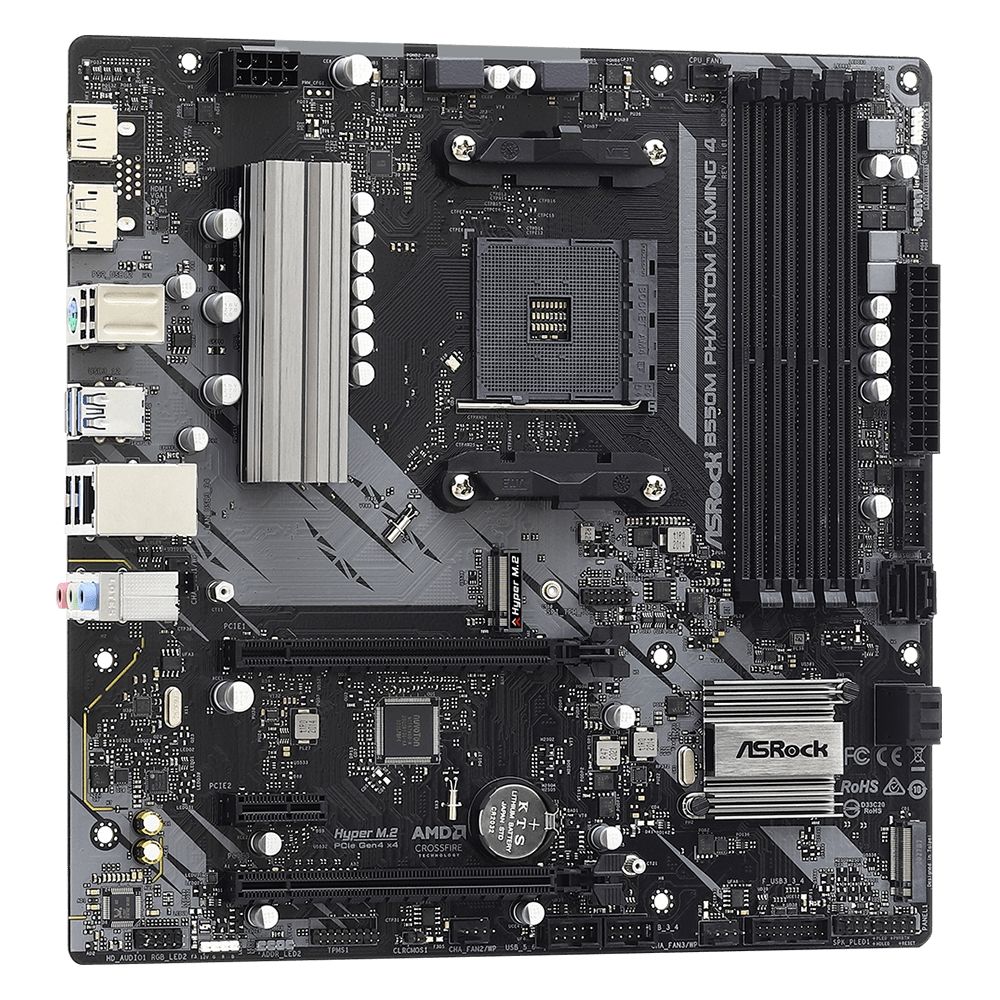 Материнская плата ASRock B550M PHANTOM GAMING 4, Socket AM4, AMD B550, 4xDDR4-3200, HDMI+DP, 2xPCI-Ex16, 1xPCI-Ex1, 4xSATA3(RAID 0/1/10), 2xM.2, 8 Ch Audio, 1xGLan, (2+4)xUSB2.0, (4+4)xUSB3.2, 1xPS/2, mATX, RTL,(932755)