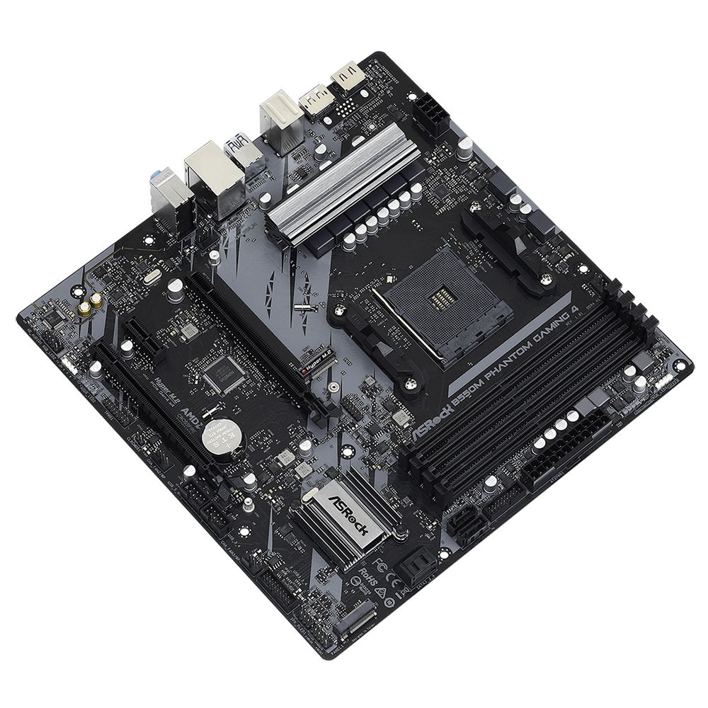 Материнская плата ASRock B550M PHANTOM GAMING 4, Socket AM4, AMD B550, 4xDDR4-3200, HDMI+DP, 2xPCI-Ex16, 1xPCI-Ex1, 4xSATA3(RAID 0/1/10), 2xM.2, 8 Ch Audio, 1xGLan, (2+4)xUSB2.0, (4+4)xUSB3.2, 1xPS/2, mATX, RTL,(932755)