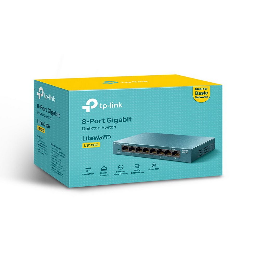 Коммутатор TP-LINK LS108G 8-портовый гигабитный неуправляемый коммутатор, 8 портов RJ45 10/100/1000 Мбит/с, металлический корпус, настольный/монтируемый на стену, plug and play, поддержка 802.1p QoS, энергосберегающая технология {36} (085452)