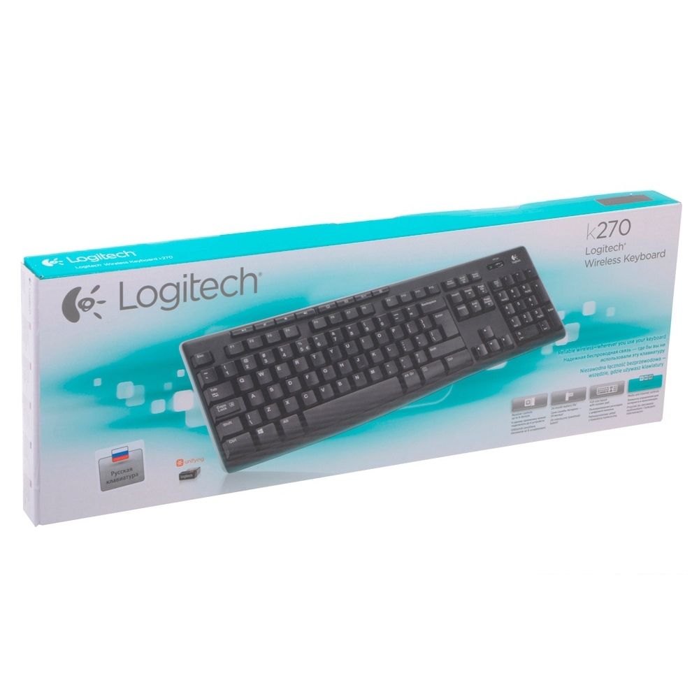 Клавиатура беспроводная Logitech K270 |920-003757| приемник Unifying, 2 батарейки AAA, (033030)
