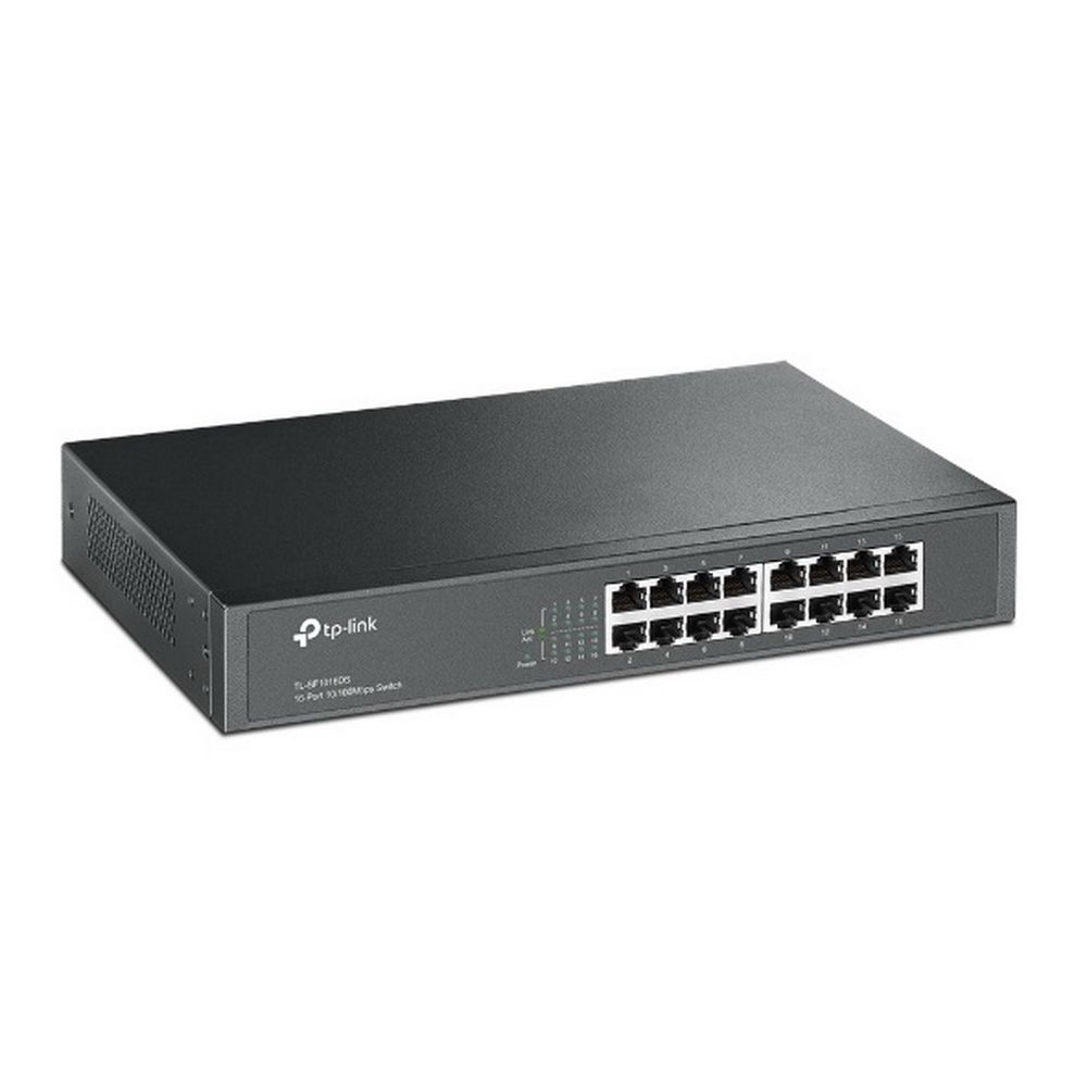 Коммутатор TP-LINK TL-SF1016DS 16-портовый 10/100 Мбит/с коммутатор, 16 портов RJ45 10/100 Мбит/с, 1U 13-дюймовый монтируемый в стойку стальной корпус {8} (021535)