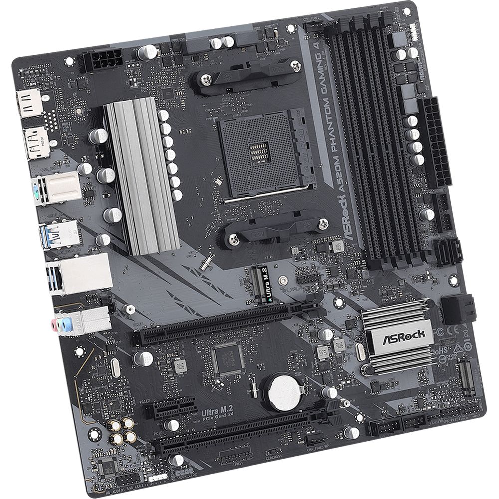 Материнская плата ASRock A520M PHANTOM GAMING 4, Socket AM4, AMD A520, 4xDDR4-3200, HDMI+DP, 2xPCI-Ex16, 1xPCI-Ex1, 4xSATA3(RAID 0/1/10), 2xM.2, 8 Ch Audio, GLan, (2+4)xUSB2.0, (4+2)xUSB3.2, 1xPS/2, mATX, RTL {20} (932915)