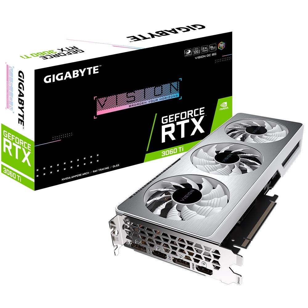 Видеокарта Gigabyte RTX3060Ti VISION OC 8GB GDDR6 256bit 2xDP 2xHDMI 3FAN RTL {10} (309466)