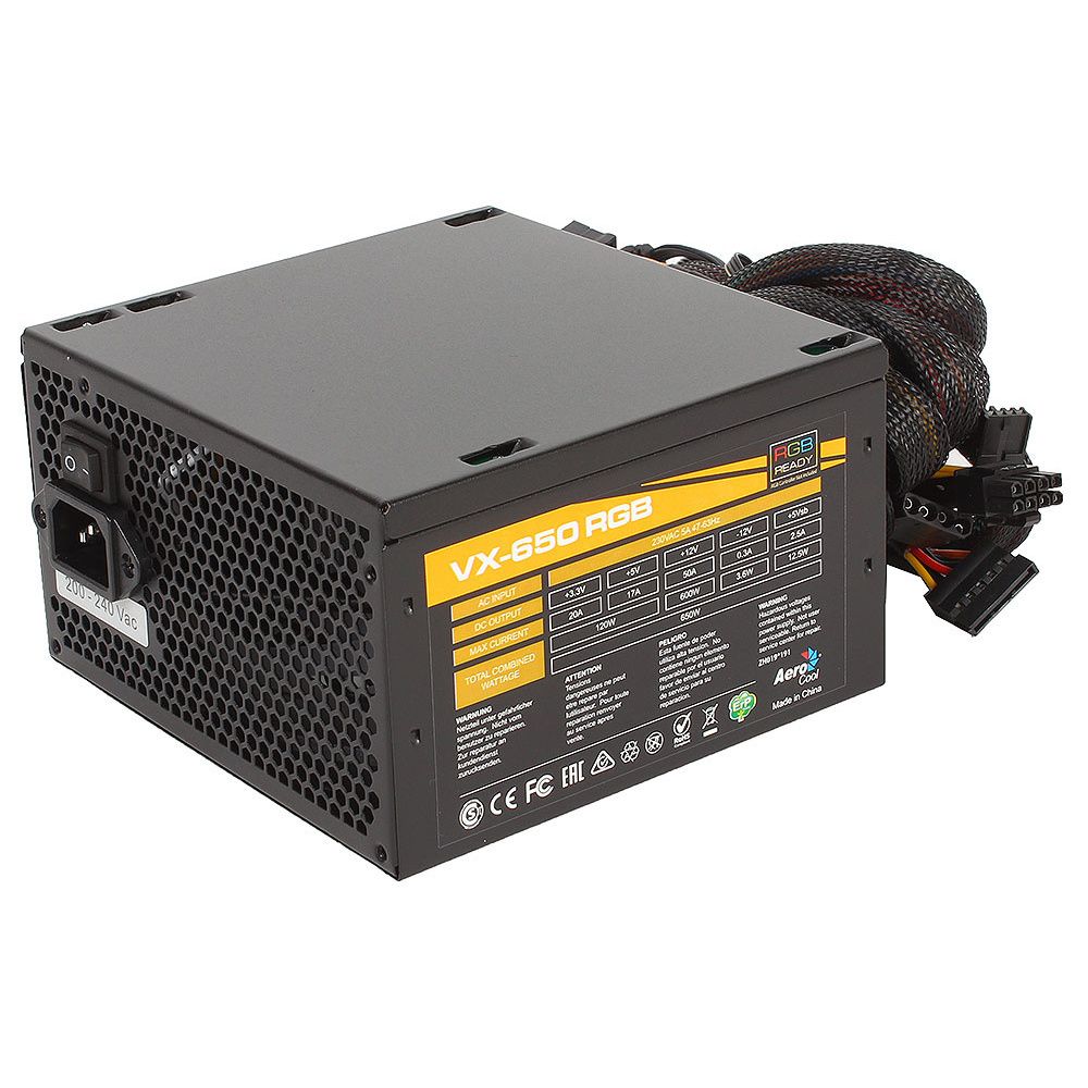 Блок питания AeroCool VX Plus 650 - 650W , ATX v2.3 , Fan 12cm , 500mm cable , Retail (962789) {10}