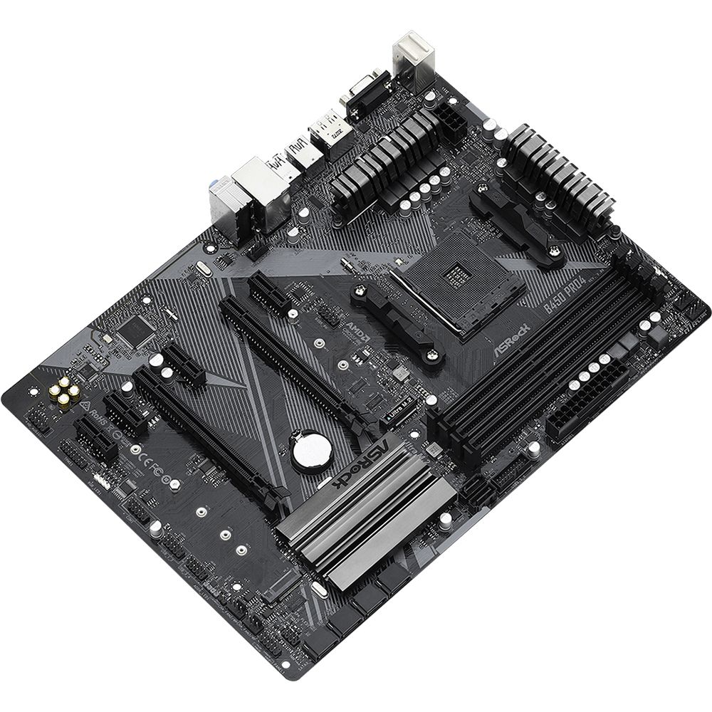 Материнская плата ASRock B450 PRO4 R2.0, Socket AM4, AMD B450, 4xDDR4-2667, D-SUB+HDMI+DP, 2xPCI-Ex16, 4xPCI-Ex1, 6xSATA3(RAID 0/1/10), 2xM.2, 8 Ch Audio, GLan, (2+4)xUSB2.0, (5+2)xUSB3.2, 1xUSB3.2 Type-C™, 1xPS/2, ATX, RTL,(932786)