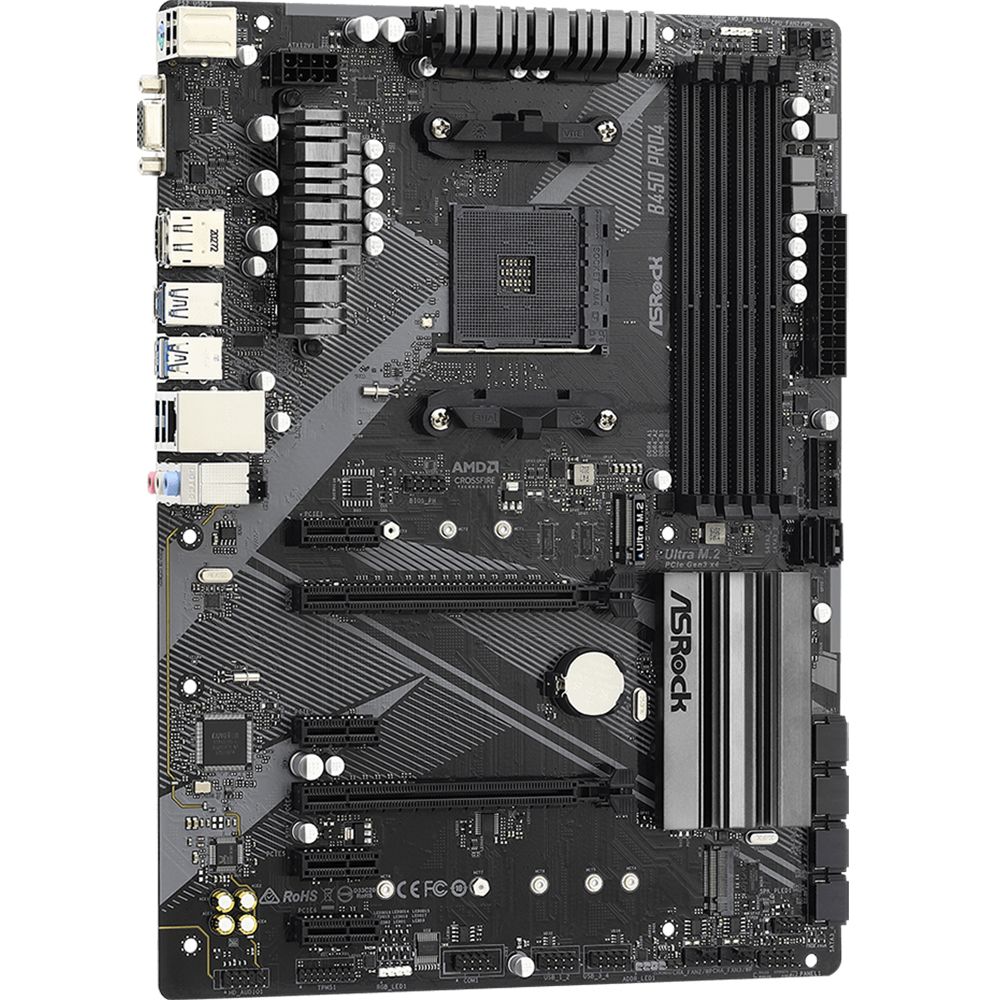 Материнская плата ASRock B450 PRO4 R2.0, Socket AM4, AMD B450, 4xDDR4-2667, D-SUB+HDMI+DP, 2xPCI-Ex16, 4xPCI-Ex1, 6xSATA3(RAID 0/1/10), 2xM.2, 8 Ch Audio, GLan, (2+4)xUSB2.0, (5+2)xUSB3.2, 1xUSB3.2 Type-C™, 1xPS/2, ATX, RTL,(932786)