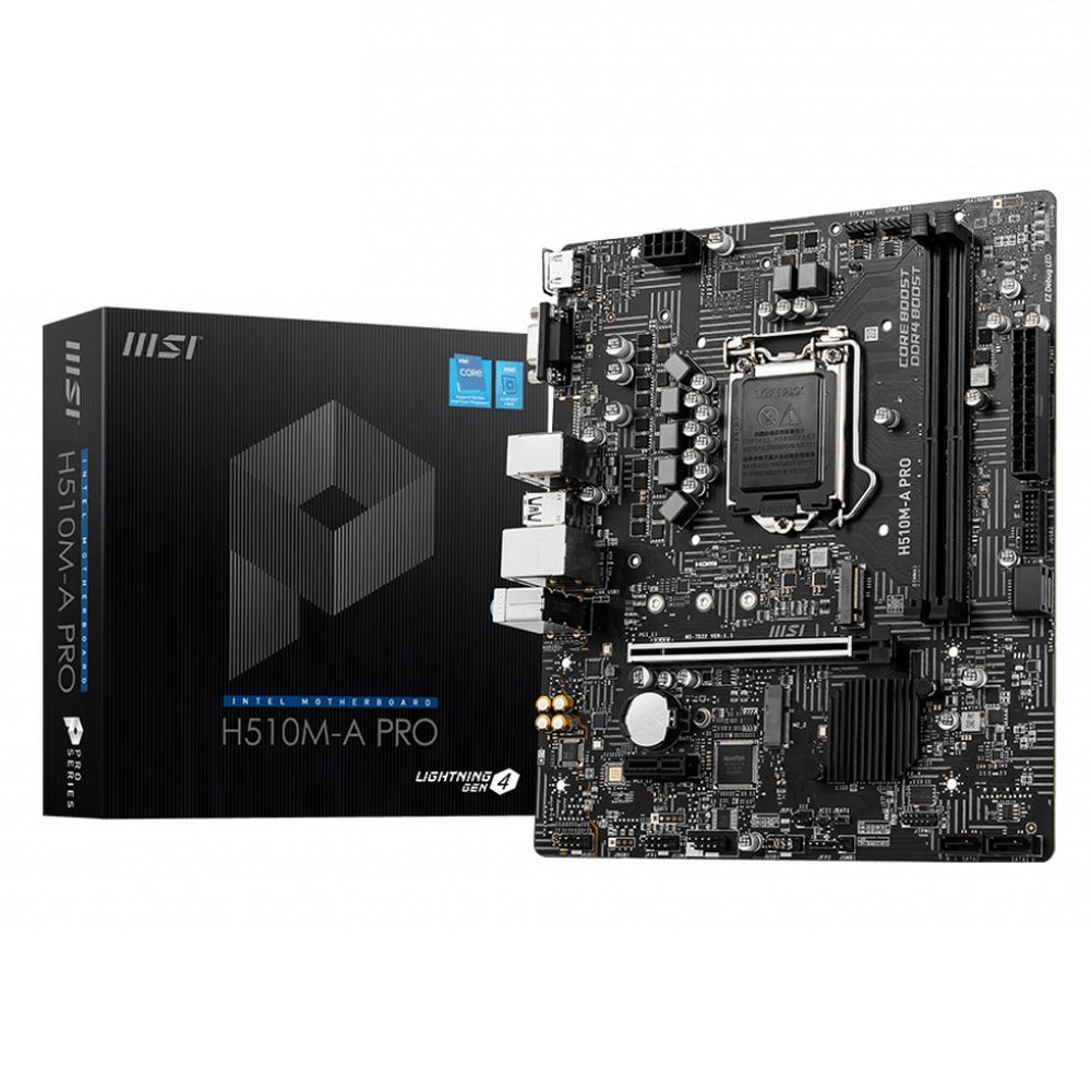 Материнская плата MSI H510M-A PRO H510, LGA1200, 2*DDR4, 1*PCIEx16, 1*PCIEx1, 2*M.2, 4*USB3.2Gen1, 6*USB2.0, 4*SATA3.0, 1G, VGA, HDMI, M-ATX, RTL