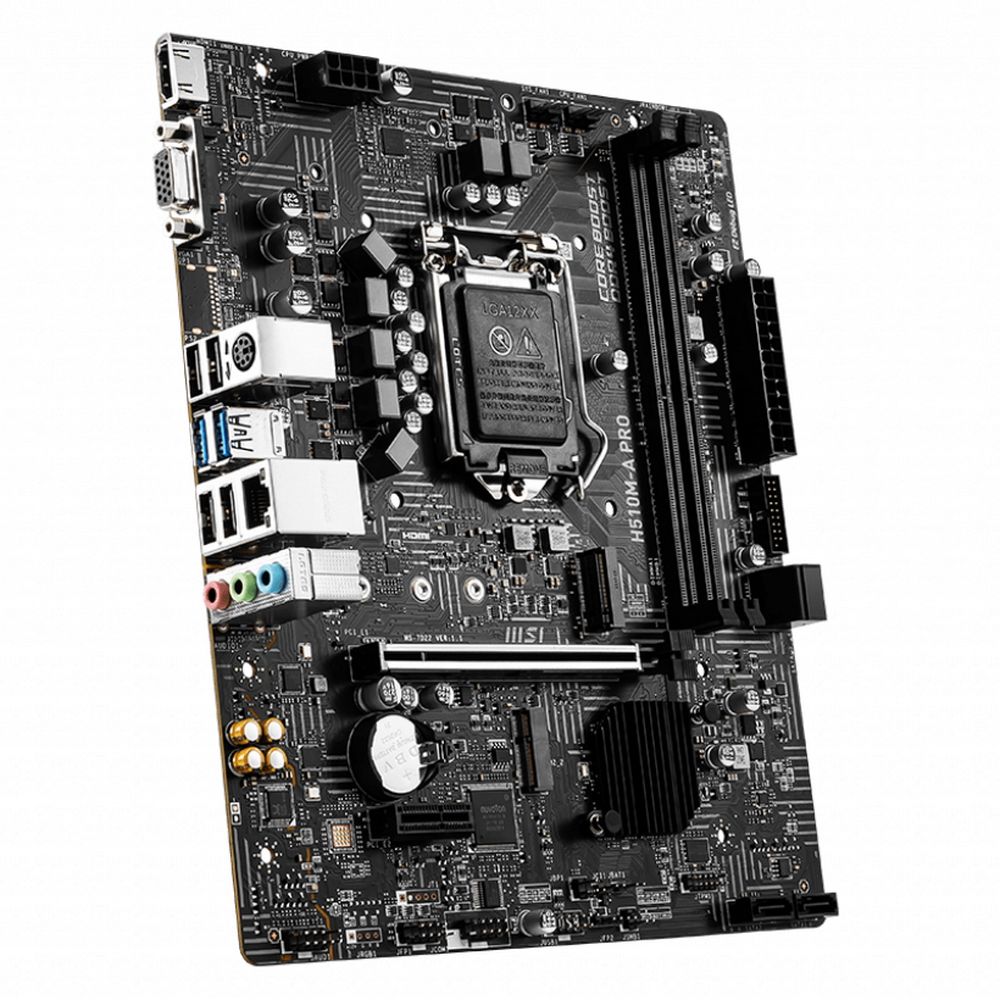 Материнская плата MSI H510M-A PRO H510, LGA1200, 2*DDR4, 1*PCIEx16, 1*PCIEx1, 2*M.2, 4*USB3.2Gen1, 6*USB2.0, 4*SATA3.0, 1G, VGA, HDMI, M-ATX, RTL