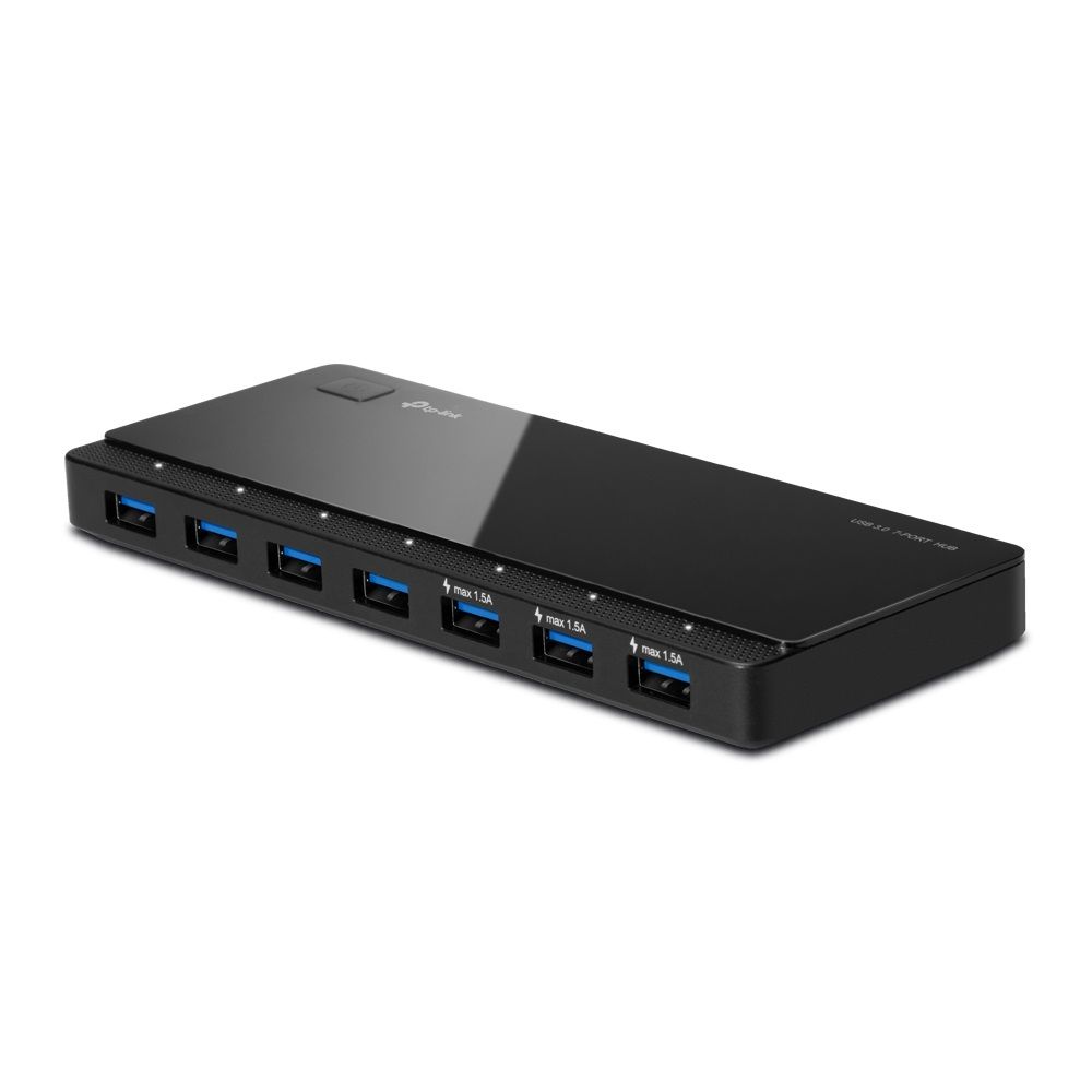 Концентратор TP-LINK UH700 7-портовый концентратор USB 3.0, 7 портов USB 3.0, 3 порта USB 3.0 поддерживают BC1.2 (Каждый порт макс.: 5В/1.5A) настольное размещение, plug & play, адаптер питания 12В/2A, (010065)