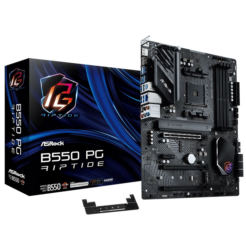 Материнская плата ASRock B550 PG RIPTIDE, Socket AM4, AMD B550, 4xDDR4-3200, HDMI, 3xPCI-Ex16, 1xPCI-Ex1, 6xSATA3(RAID 0/1/10), 3xM.2, 8 Ch Audio, 2x2.5GLan, (2+6)xUSB2.0, (7+4)xUSB3.2, (1+1)xUSB3.2 Type-C™, 1xPS/2, ATX, RTL, {10}(935190)
