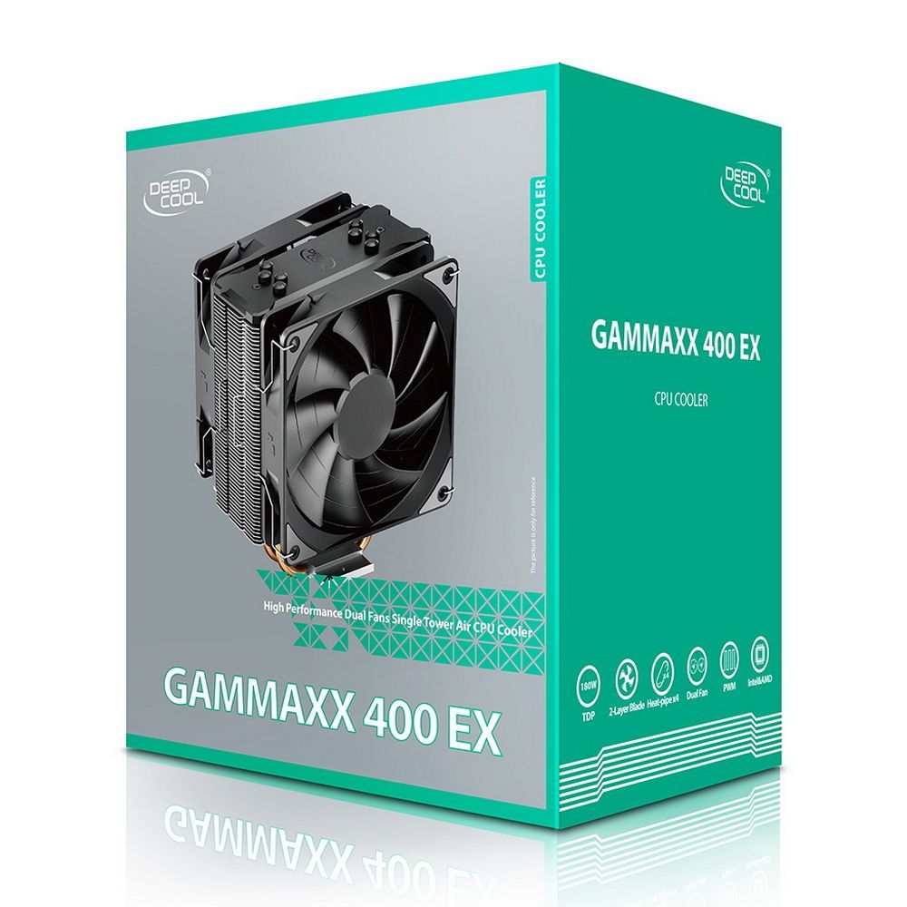 Вентилятор Deepcool GAMMAXX 400 EX RTL {12} (727057) (Height 157.5mm, 6mm x 4pcs, Fan 120mm x 2, 500;1500RPM ±10%, < 27,6 dB(A), 4-pin PWM, TDP 180W, Al+Cu, Screw, Socket AMD AM4/Intel LGA1200/115x) (727057)