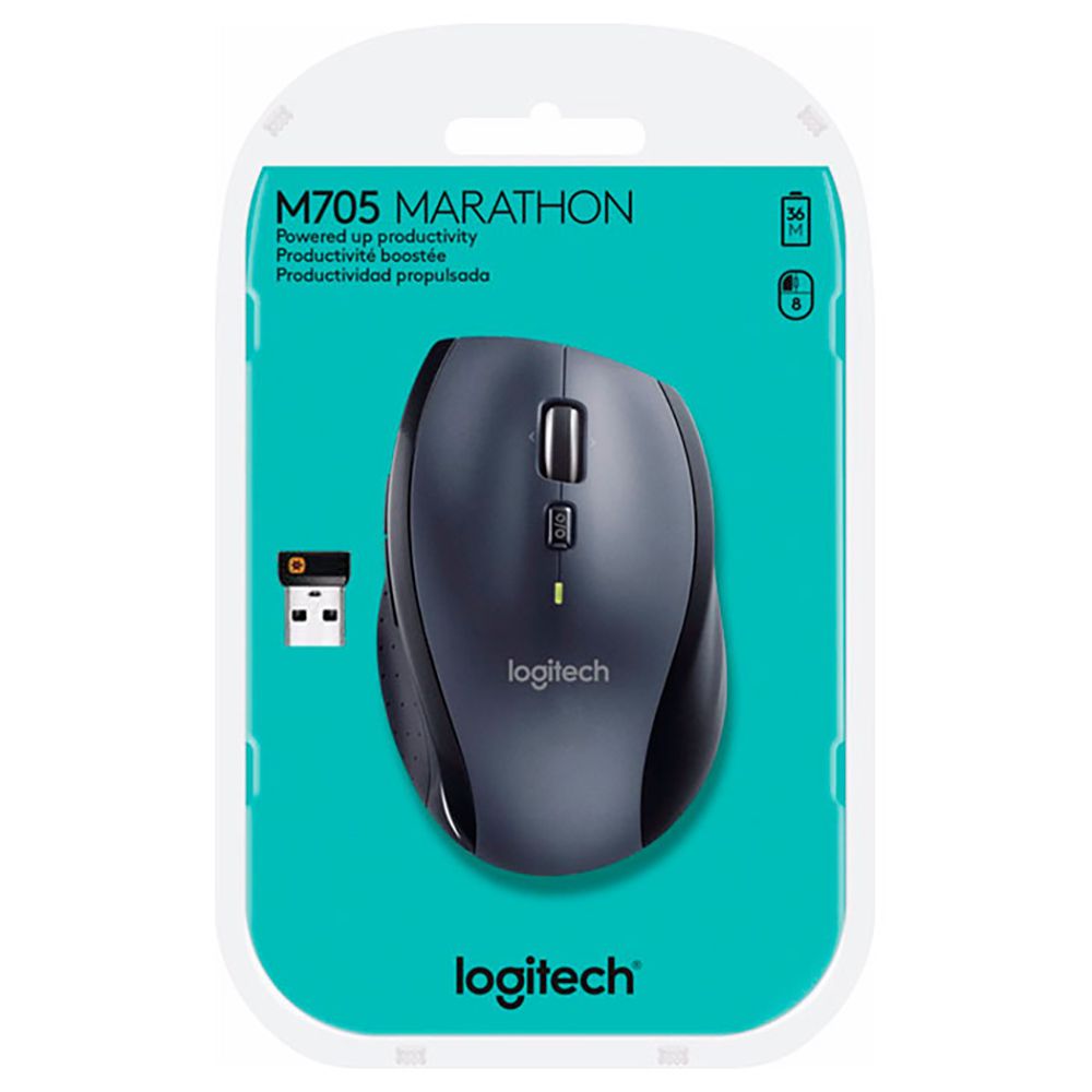 Мышь беспроводная Logitech M705 Marathon Mouse |910-001949| черная, оптическая, 1000dpi, 2.4GHz, USB-ресивер (Logitech Unifying®), 5 кнопок, под правую руку, (023901)