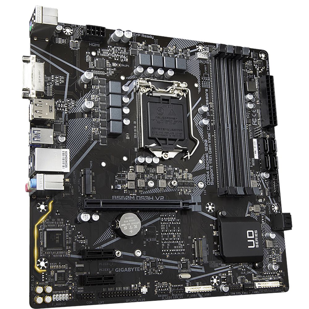 Материнская плата Gigabyte B560M DS3H V2, Socket 1200, Intel®B560, 4xDDR4-3200, DVI-D+HDMI+DP, 1xPCI-Ex16, 2xPCI-Ex1, 6xSATA3, 2xM.2, 8 Ch Audio, GLan, (2+2)xUSB2.0, (3+2)xUSB3.2, (1+0)xUSB3.2 Type-C™, 1xPS/2, mATX, RTL {10} (823719)