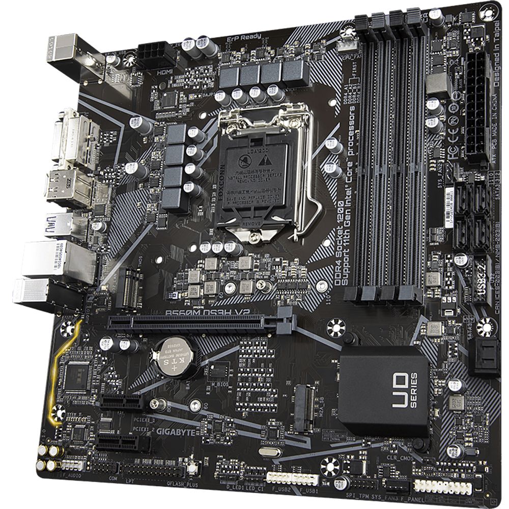 Материнская плата Gigabyte B560M DS3H V2, Socket 1200, Intel®B560, 4xDDR4-3200, DVI-D+HDMI+DP, 1xPCI-Ex16, 2xPCI-Ex1, 6xSATA3, 2xM.2, 8 Ch Audio, GLan, (2+2)xUSB2.0, (3+2)xUSB3.2, (1+0)xUSB3.2 Type-C™, 1xPS/2, mATX, RTL {10} (823719)