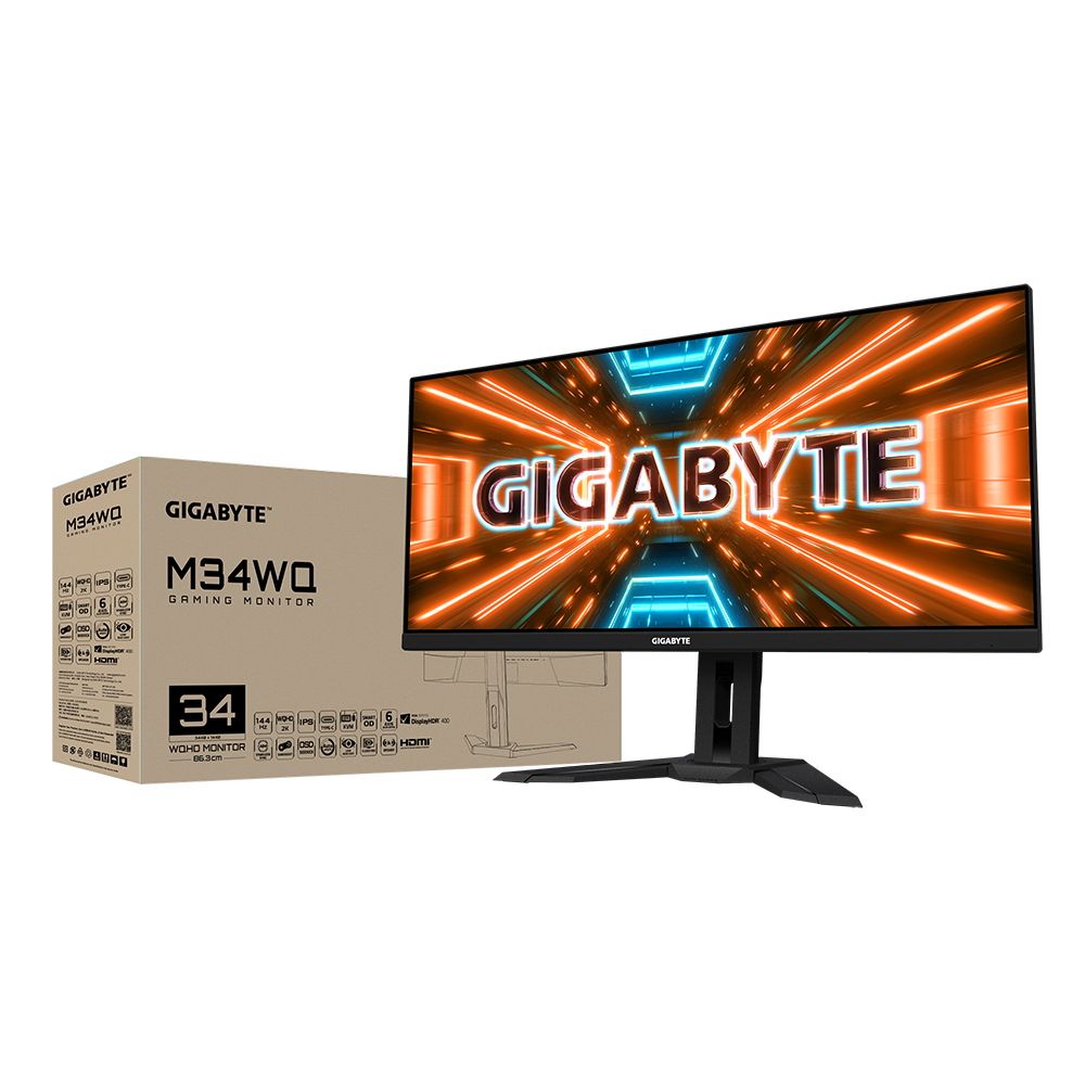 Монитор Gigabyte 34" M34WQ-EK Black (IPS, 3440x1440, HDMI+HDMI+DP, 1 ms, 178°/178°, 400 cd/m, 1000:1, 2xUSB3.0, USB Type-C, 144Hz, MM) (20VM0-M34WQBT-1EKR) (814618)