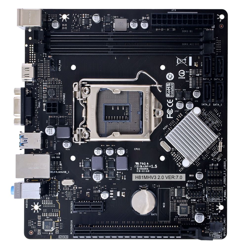 Материнская плата BIOSTAR H81MHV3 2.0/3.0, Socket 1150, Intel H81, 2xDDR3-1600, D-SUB+HDMI, 1xPCI-Ex16, 1xPCI-Ex1, 2xSATA3, 2xSATA2, 6 Ch Audio, GLan, (2+0)xUSB3.0, (2+4)xUSB2.0, 2xPS/2, mATX, RTL {20}