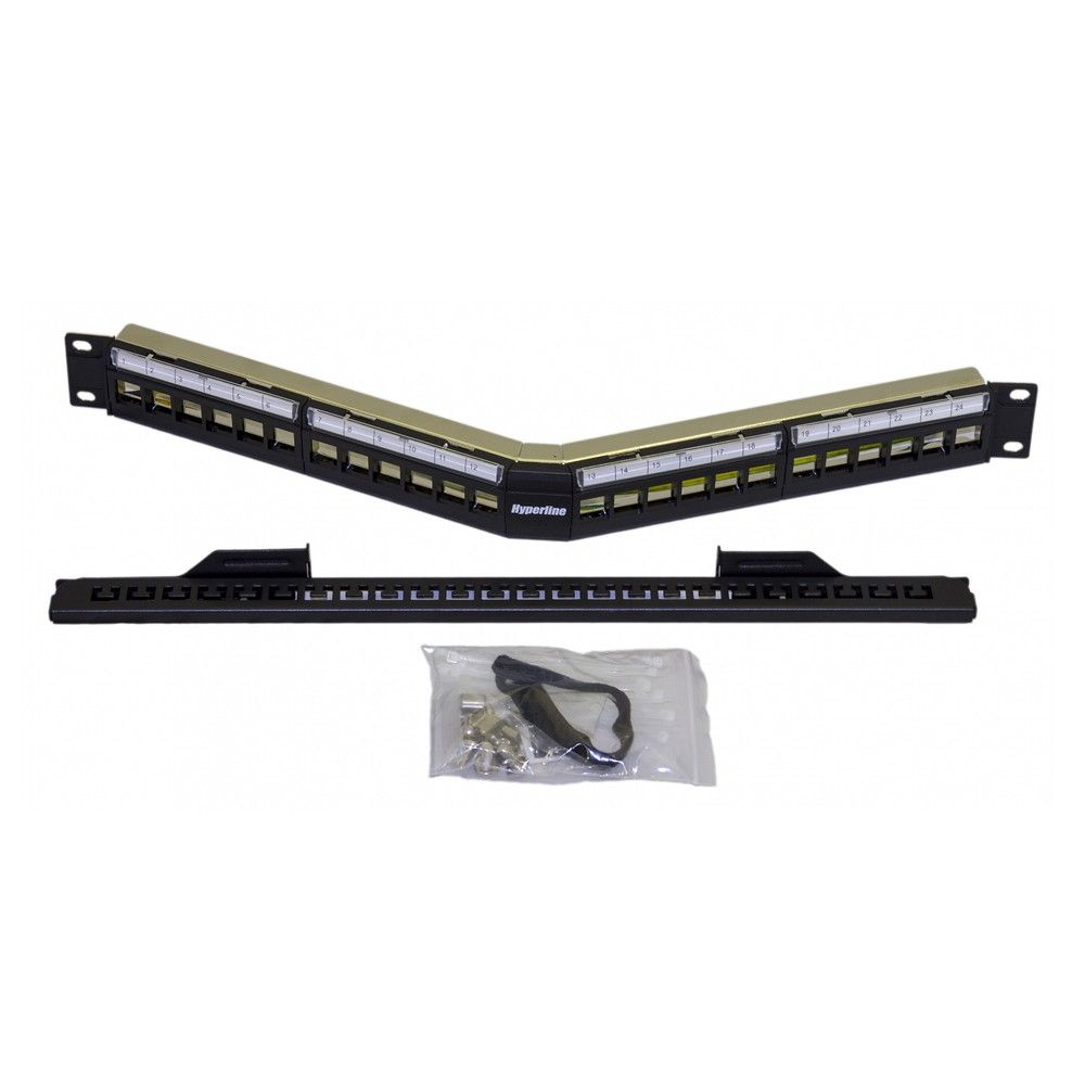 Панель Hyperline Hyperline PPBL4A-19-24-SH-RM Модульная патч-панель 19", 24 порта, угловая, 1U, для экранированных и неэкранированных модулей Keystone Jack, со съемными панелями, с задним кабельным организатором (без модулей)
