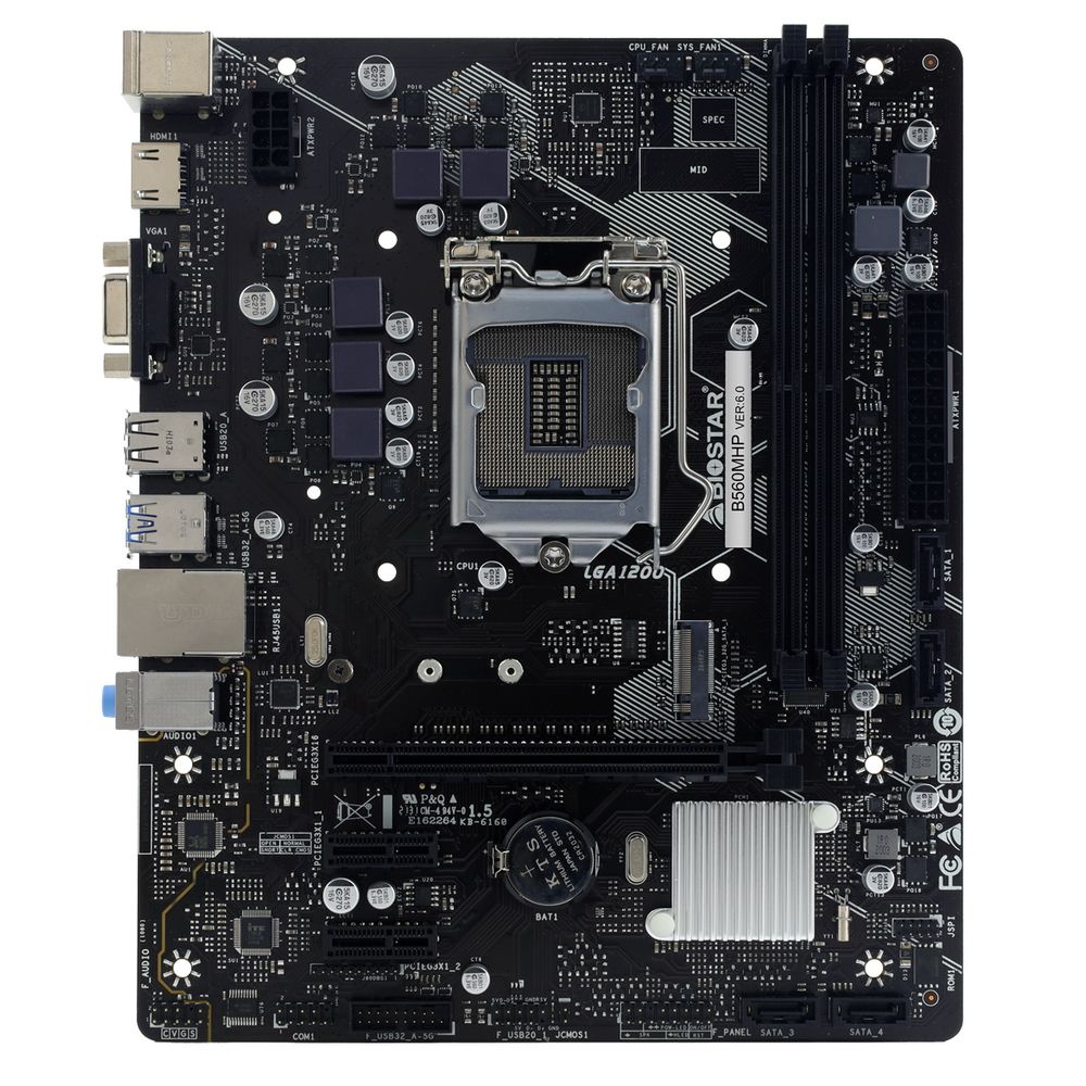 Материнская плата BIOSTAR B560MHP, Socket 1200, Intel®B560, 2xDDR4-3200, D-SUB+HDMI, 1xPCI-Ex16, 2xPCI-Ex1, 4xSATA3, 1xM.2, 8Ch Audio, GLan, (4+2)xUSB2.0, (2+2)xUSB3.2, 2xPS/2, mATX, RTL {20} (685635)