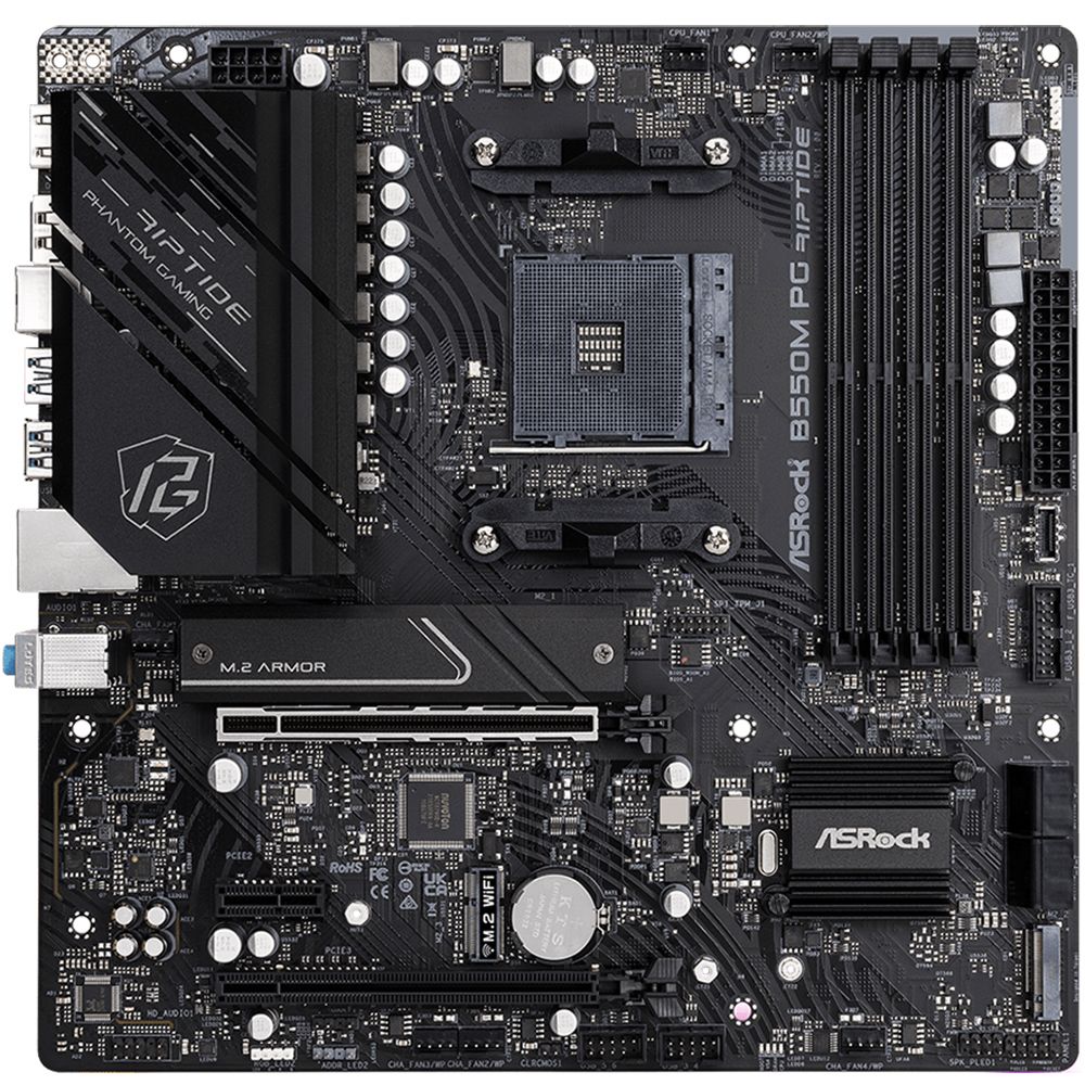 Материнская плата ASRock B550M PG RIPTIDE, Socket AM4, AMD B550, 4xDDR4-3200, HDMI+DP, 2xPCI-Ex16, 1xPCI-Ex1, 4xSATA3(RAID 0/1/10), 2xM.2, 8 Ch Audio, 1x2,5GLan, (4+4)xUSB2.0, (5+2)xUSB3.2, (1+1)xUSB3.2 Type-C™, 1xPS/2, mATX, RTL, {}