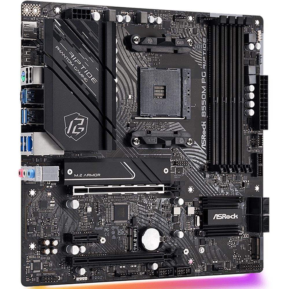 Материнская плата ASRock B550M PG RIPTIDE, Socket AM4, AMD B550, 4xDDR4-3200, HDMI+DP, 2xPCI-Ex16, 1xPCI-Ex1, 4xSATA3(RAID 0/1/10), 2xM.2, 8 Ch Audio, 1x2,5GLan, (4+4)xUSB2.0, (5+2)xUSB3.2, (1+1)xUSB3.2 Type-C™, 1xPS/2, mATX, RTL, {}