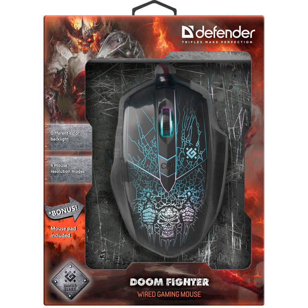 Мышь проводная игровая Defender Doom Fighter GM-260L оптика,6кнопок,800-3200dpi (522601)